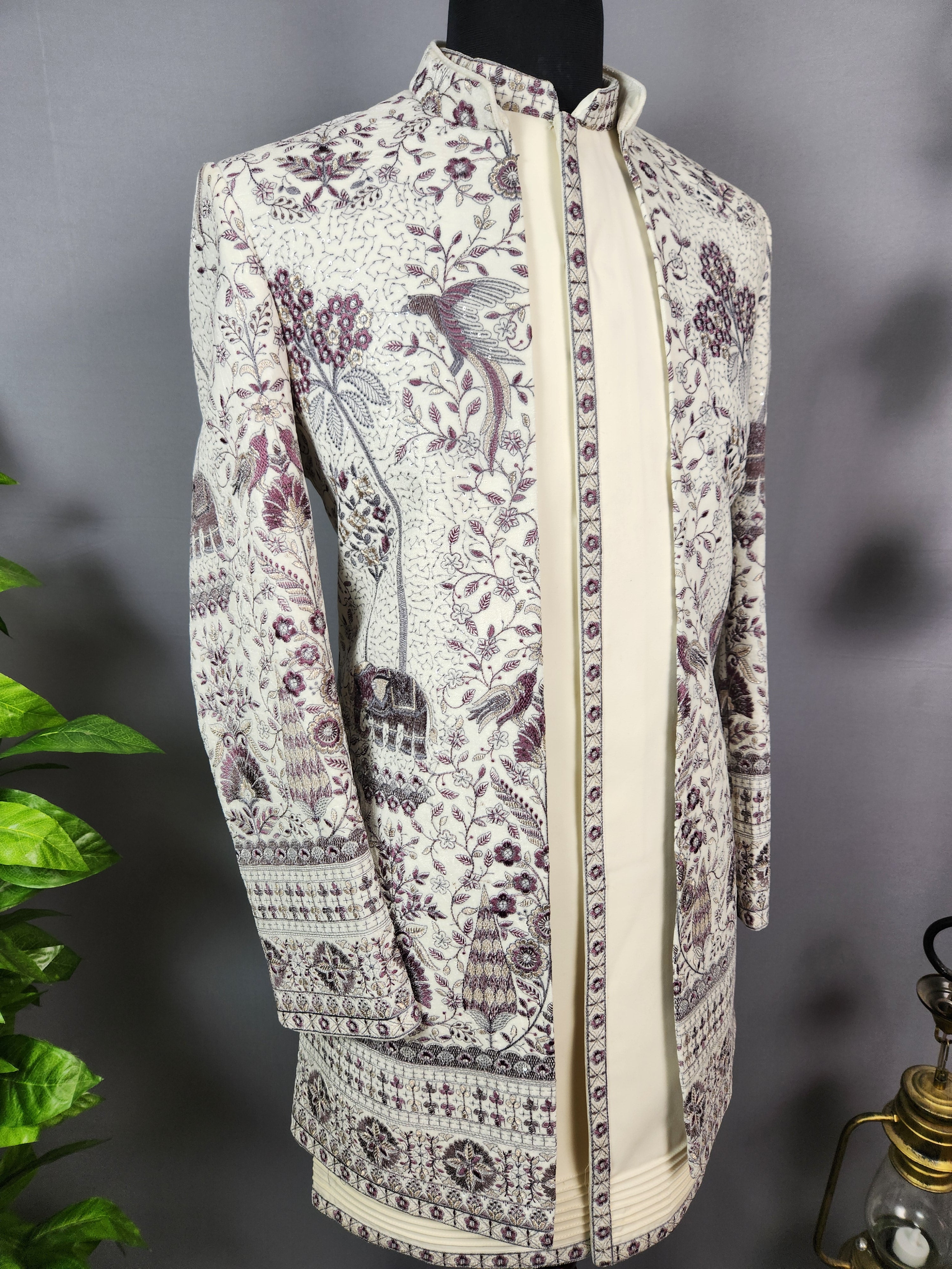Beige Indo-Western Sherwani for Men | Indian Groom Wedding Outfit