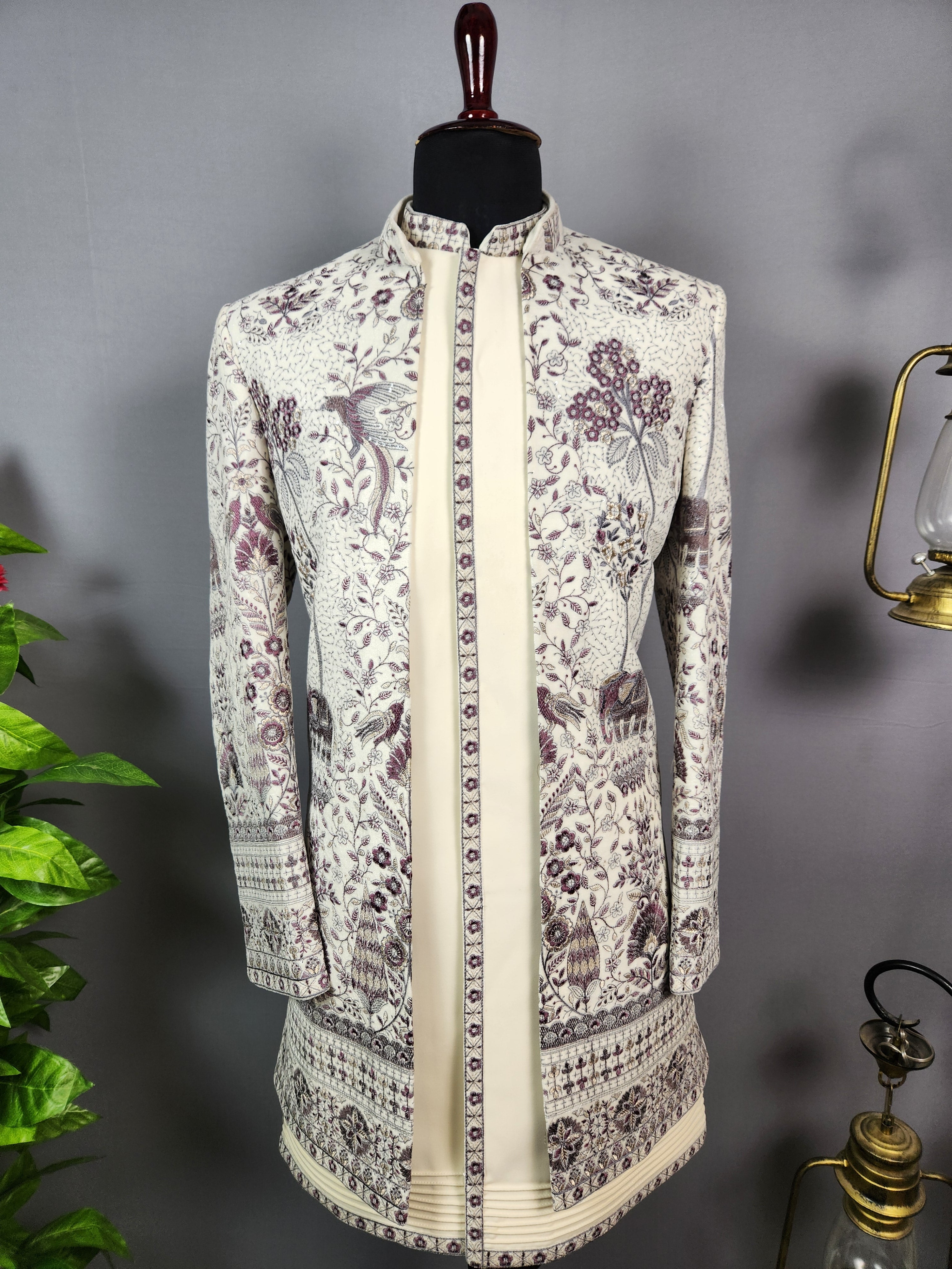 Beige Indo-Western Sherwani for Men | Indian Groom Wedding Outfit