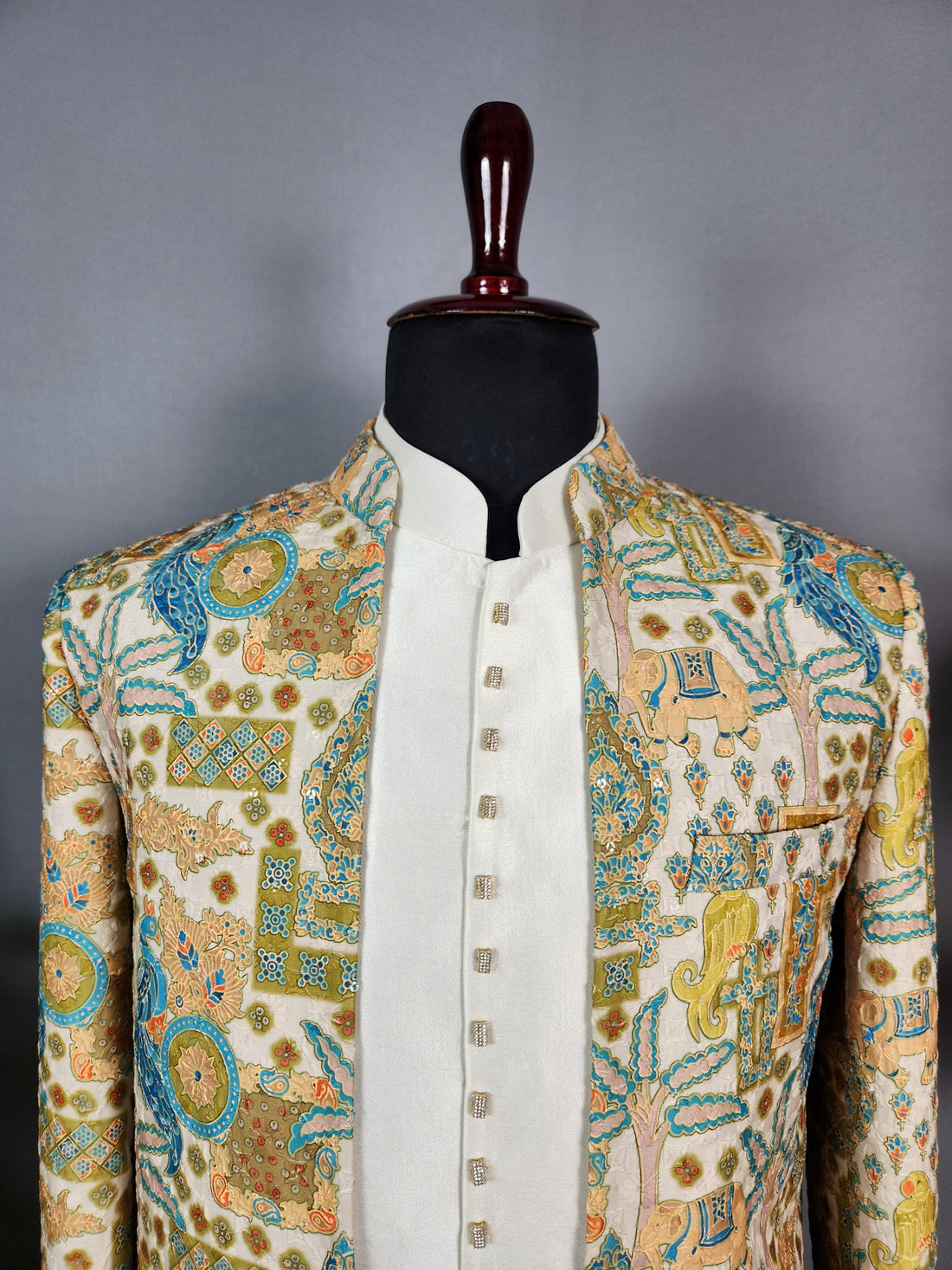 Beige Indo-Western Sherwani for Men | Indian Groom Wedding Outfit