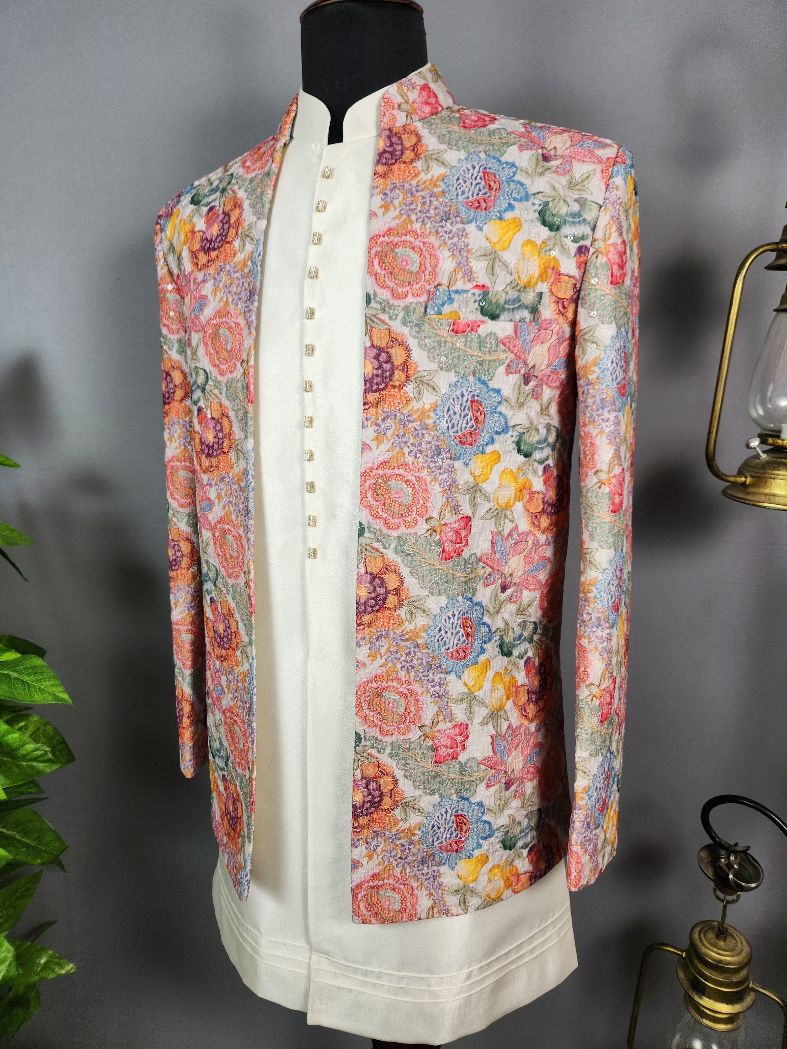 Beige Indo-Western Sherwani for Men | Indian Groom Wedding Outfit