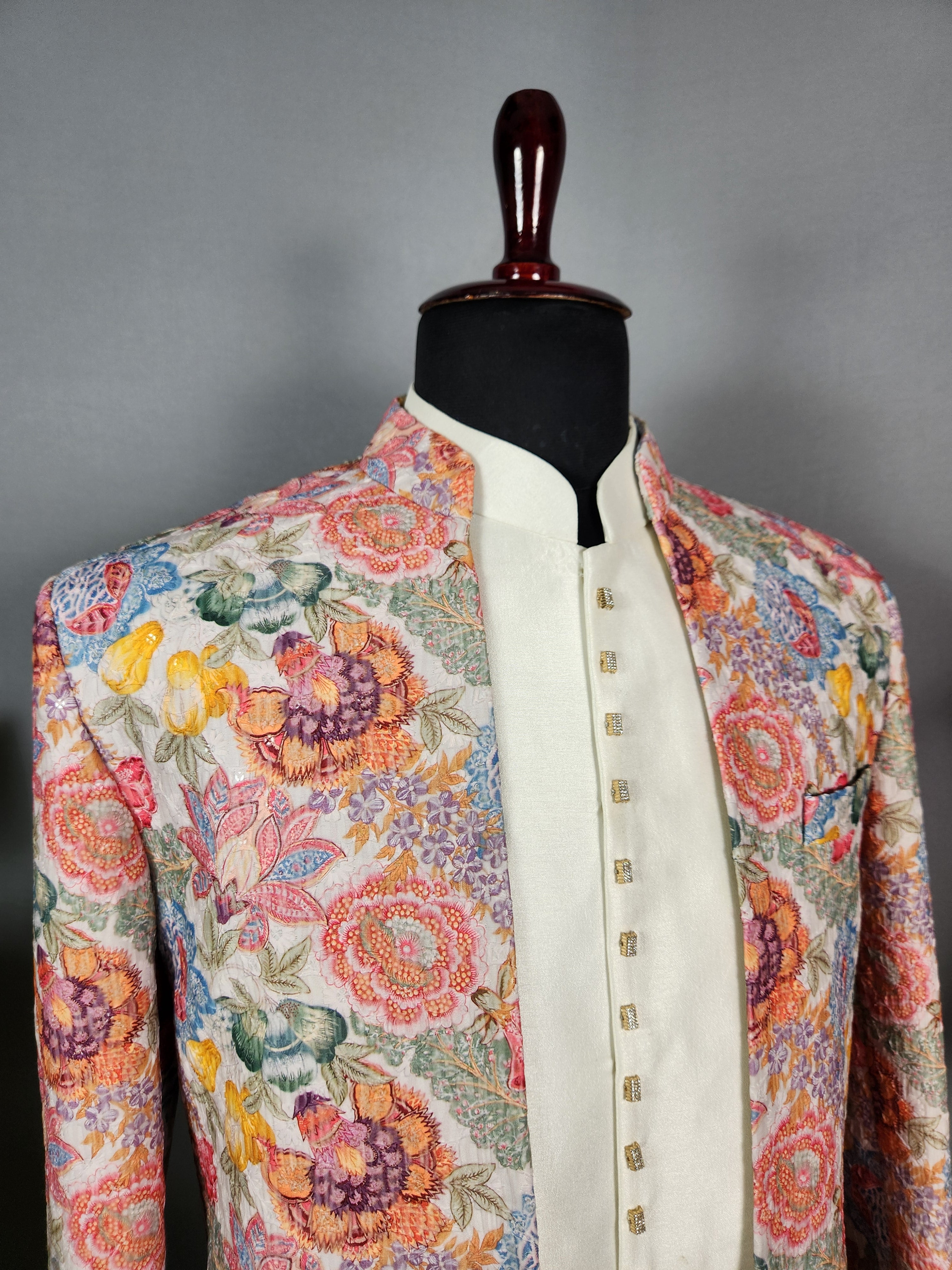 Beige Indo-Western Sherwani for Men | Indian Groom Wedding Outfit