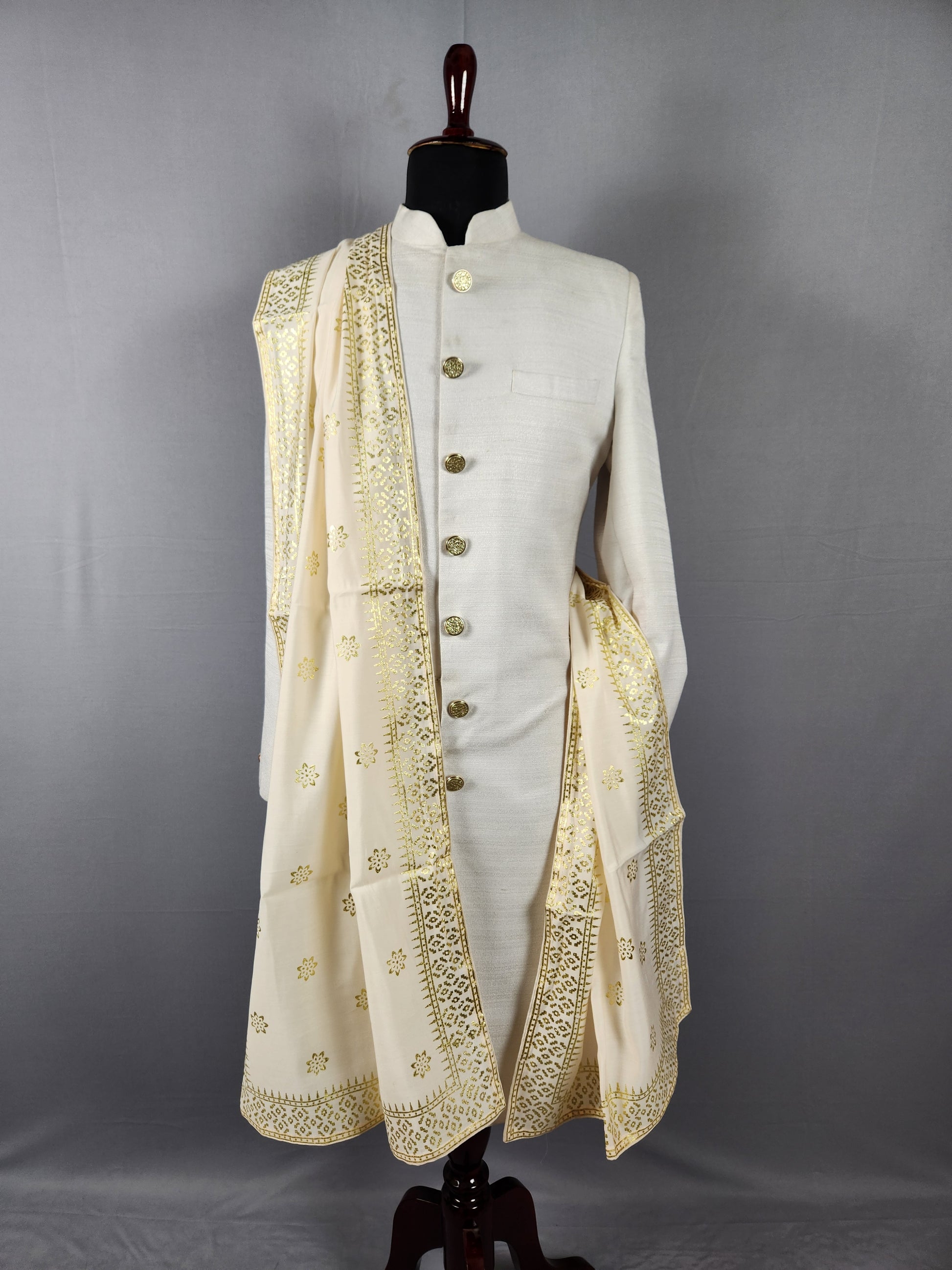 Cream Ivory Groom Shawl WITH Zari Embroidery