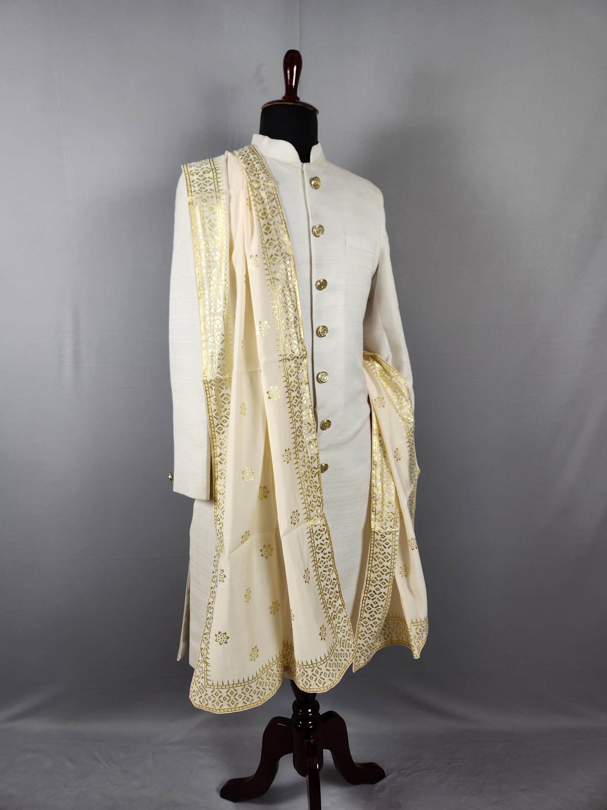 Cream Ivory Groom Shawl With Zari Embroidery