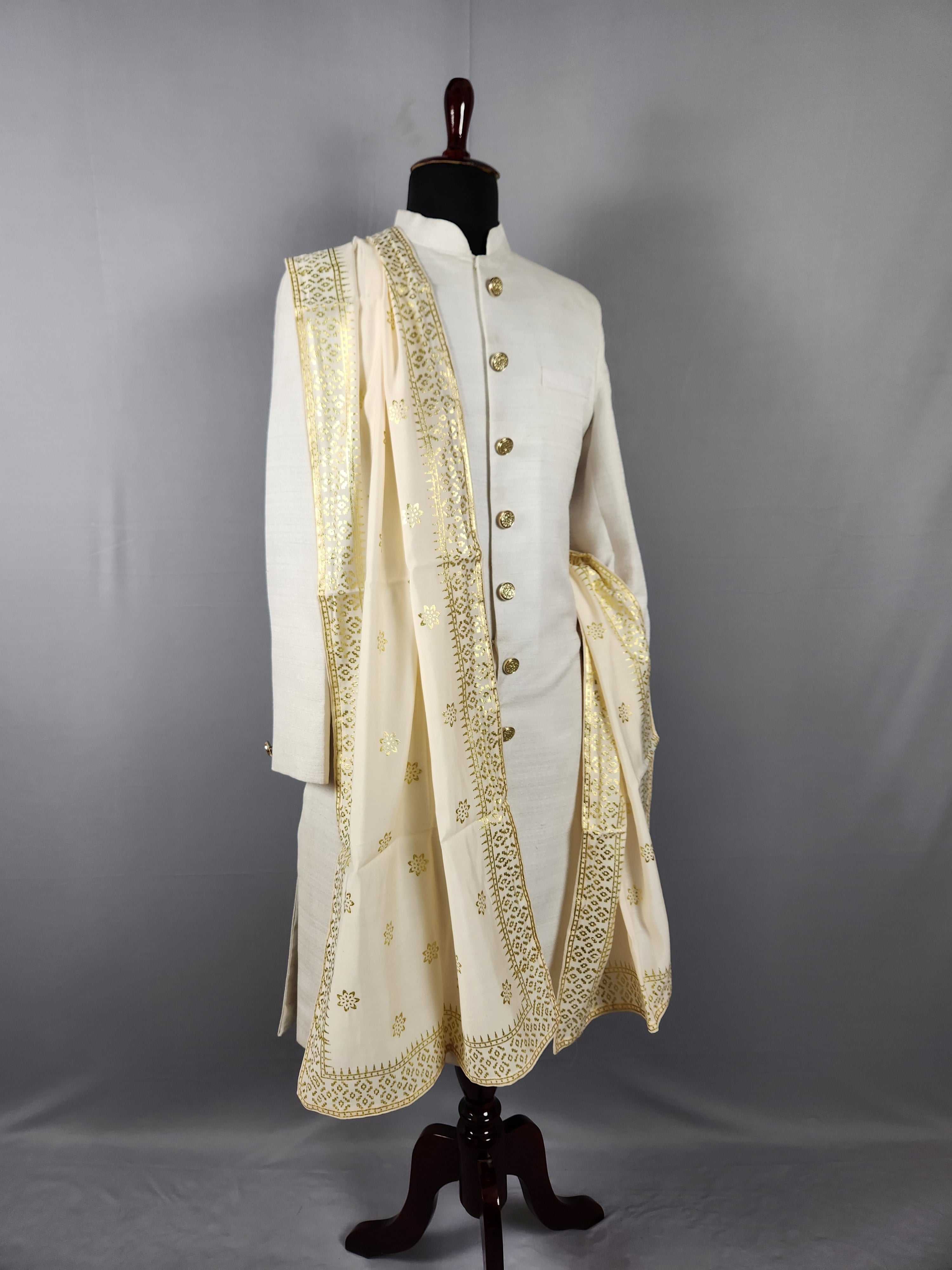 Cream Ivory Groom Shawl With Zari Embroidery