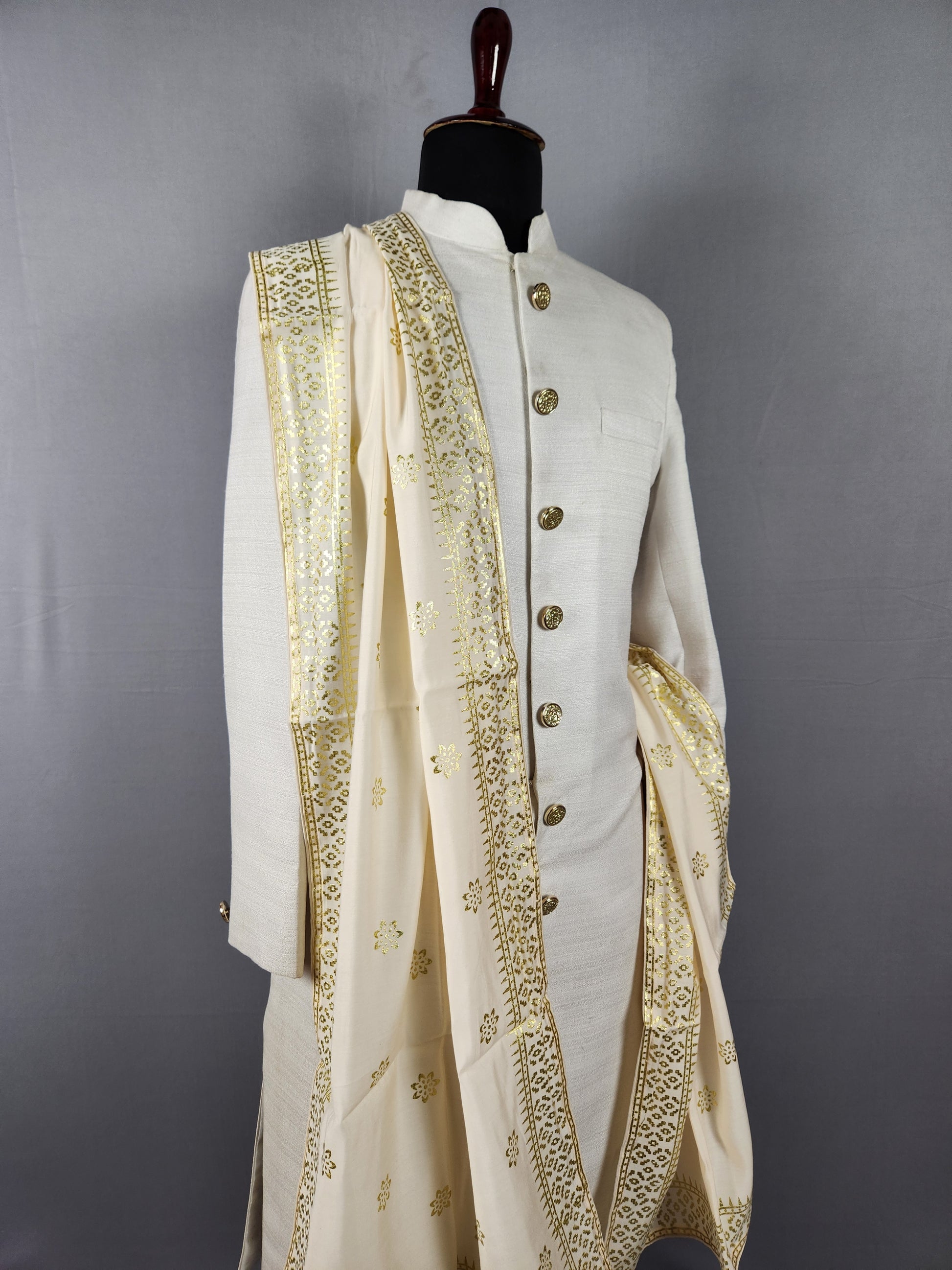 Cream Ivory Groom Shawl With Zari Embroidery