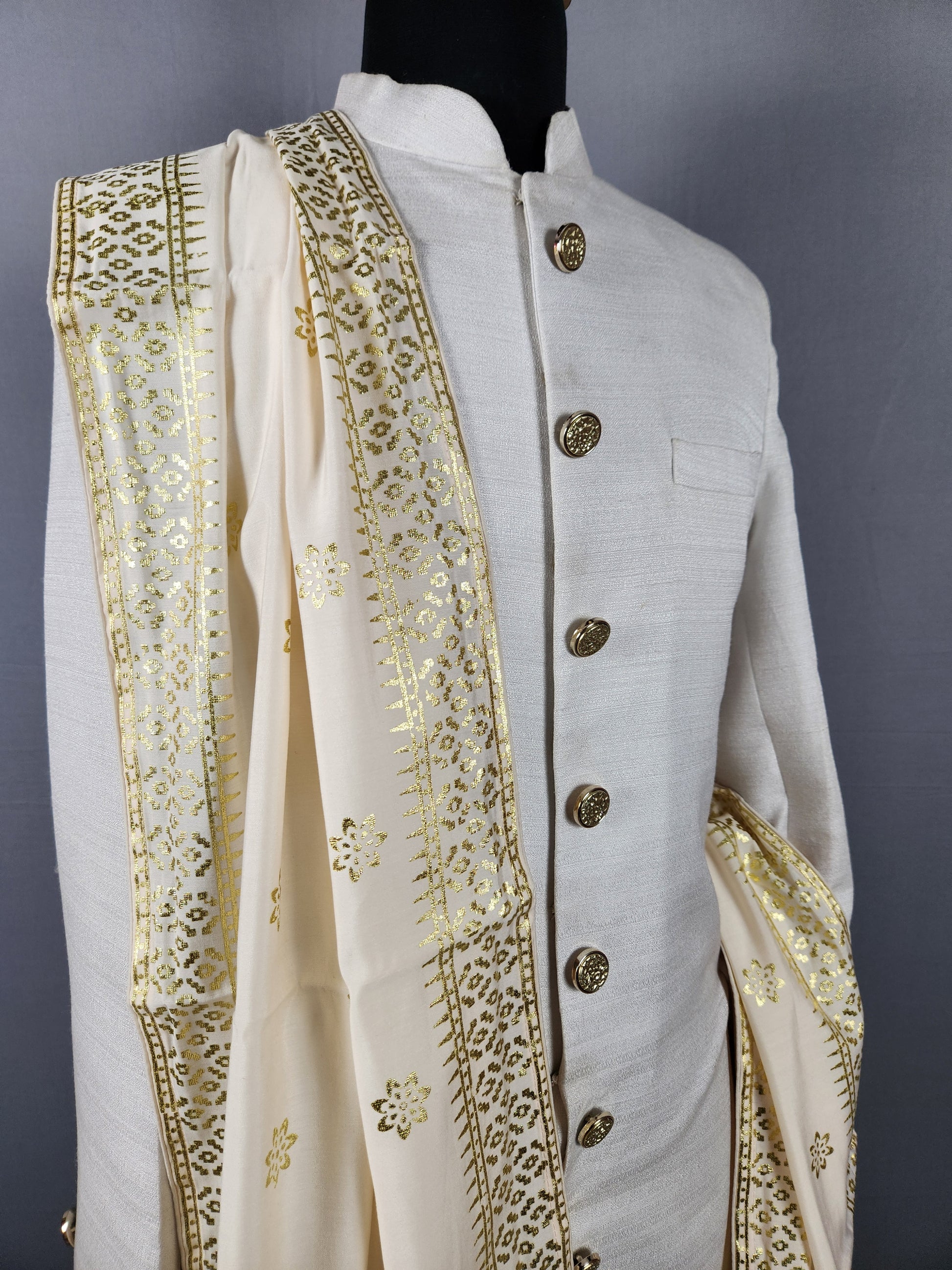 Cream Ivory Groom Shawl With Zari Embroidery