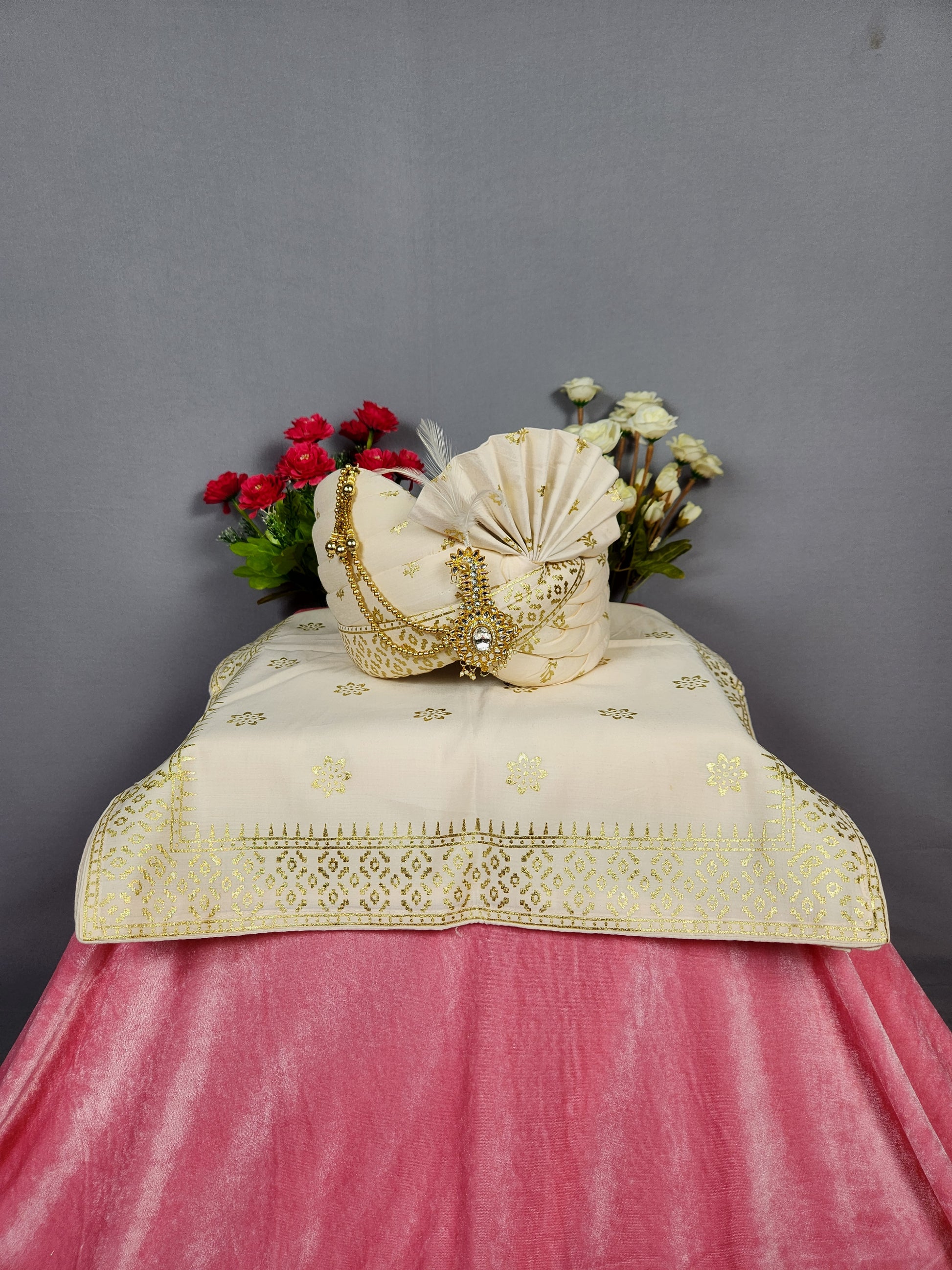 Cream Ivory Groom Turban Shawl Set