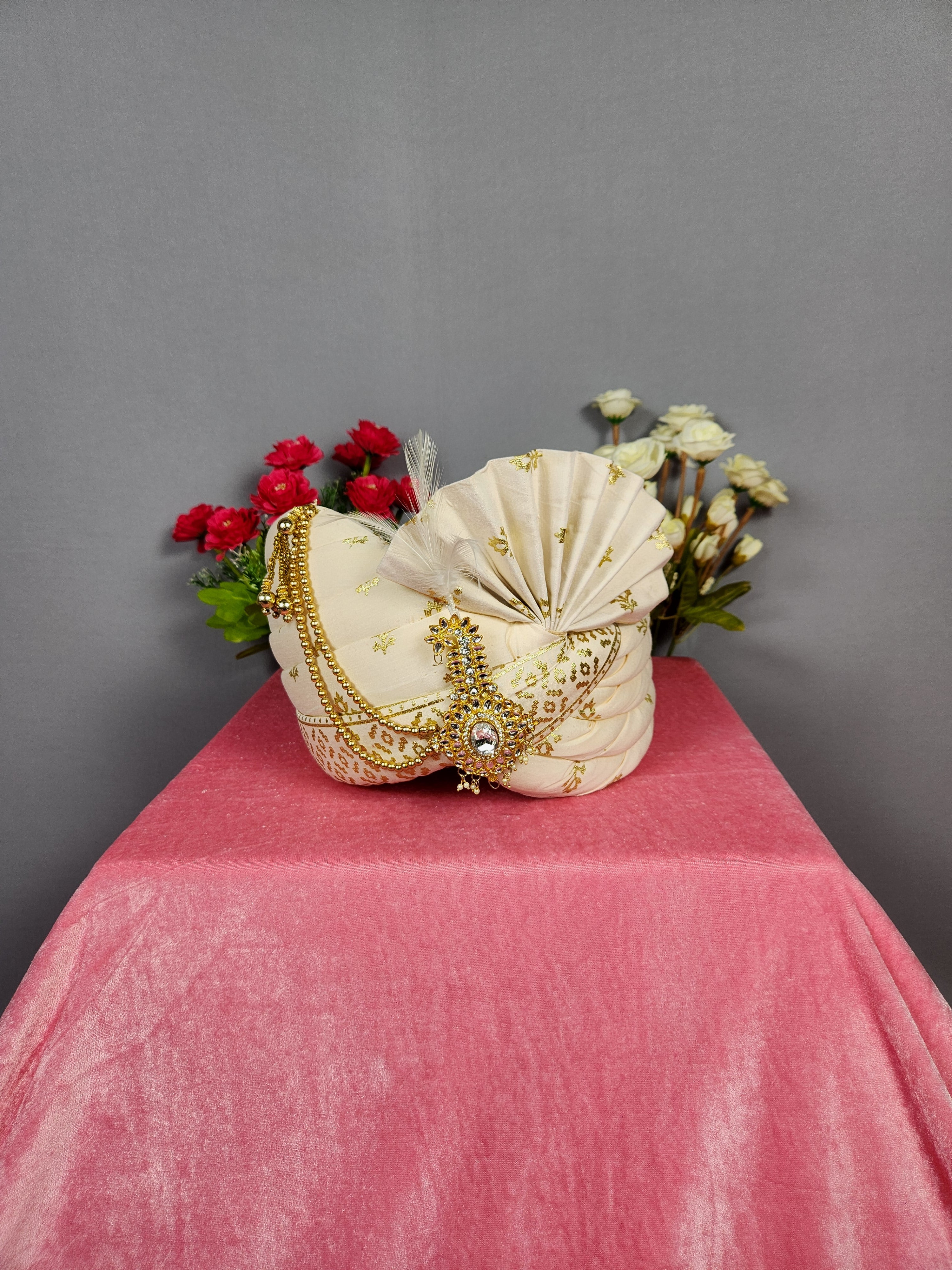 Cream Ivory Groom Turban Shawl Set