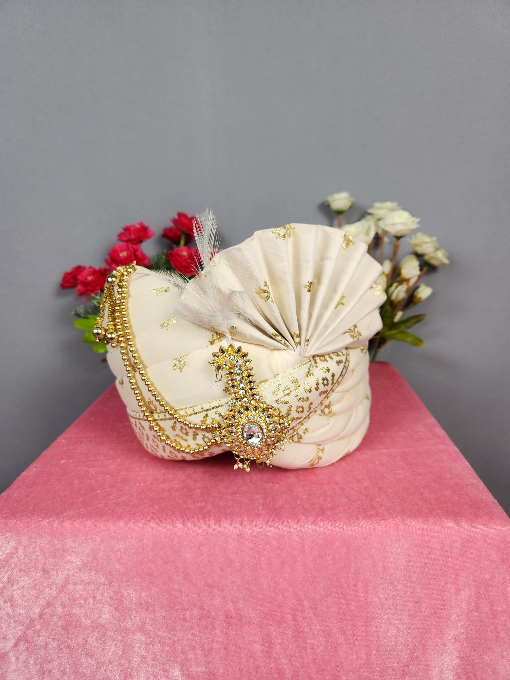 Cream Ivory Groom Turban Shawl Set