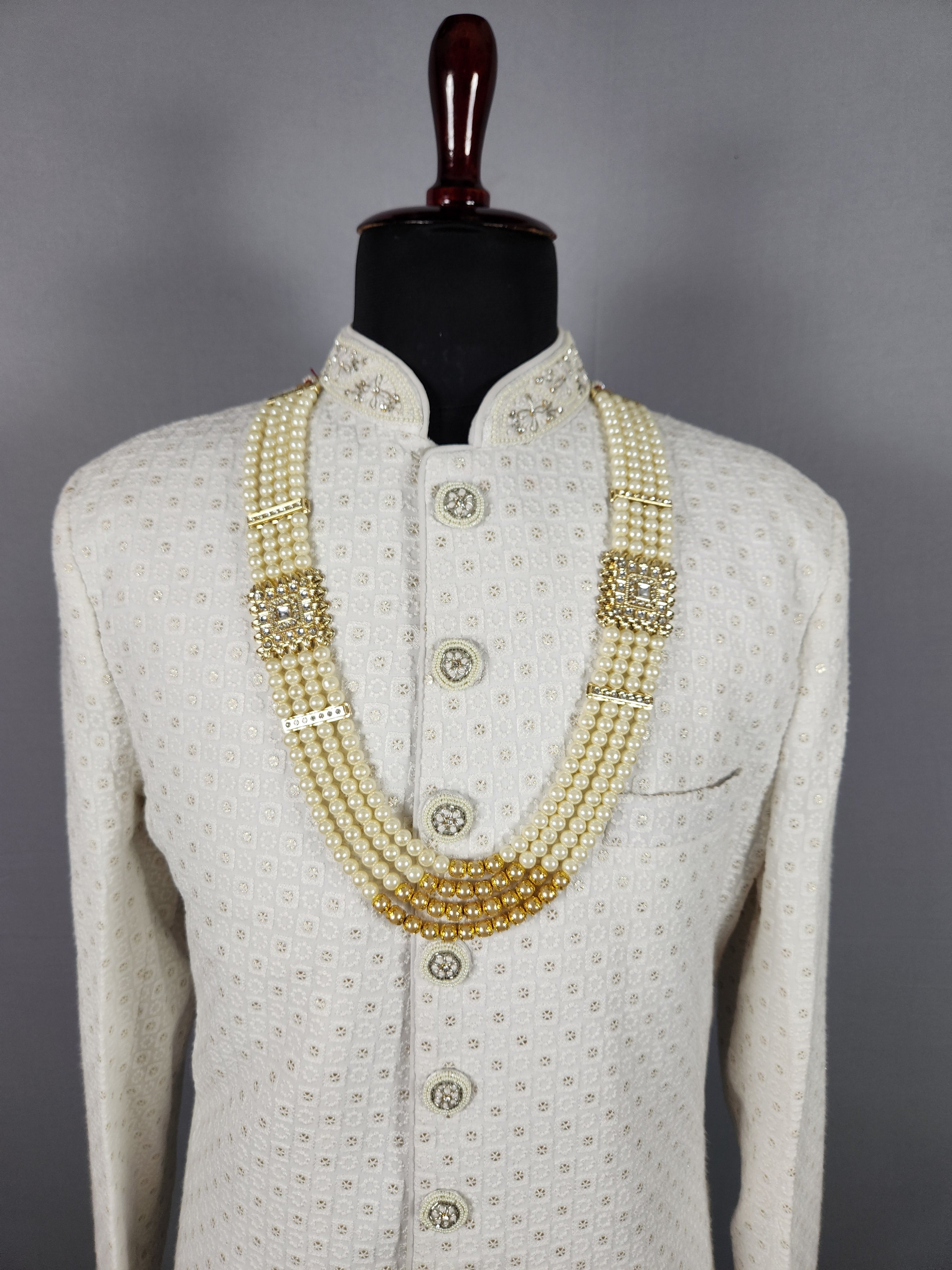 Cream Wedding Necklace  Wedding Mala For Sherwani