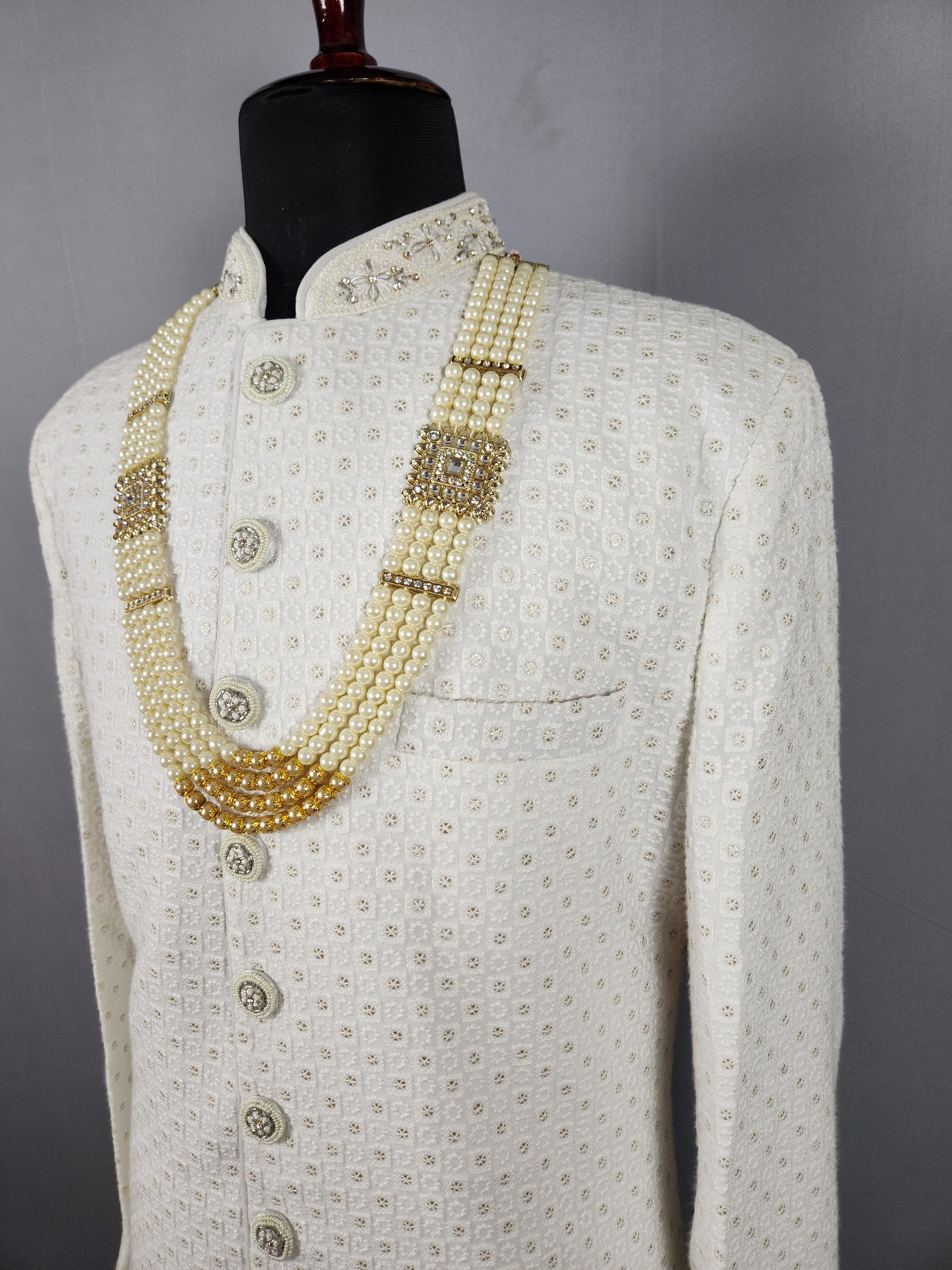 Cream Wedding Necklace  Wedding Mala For Sherwani