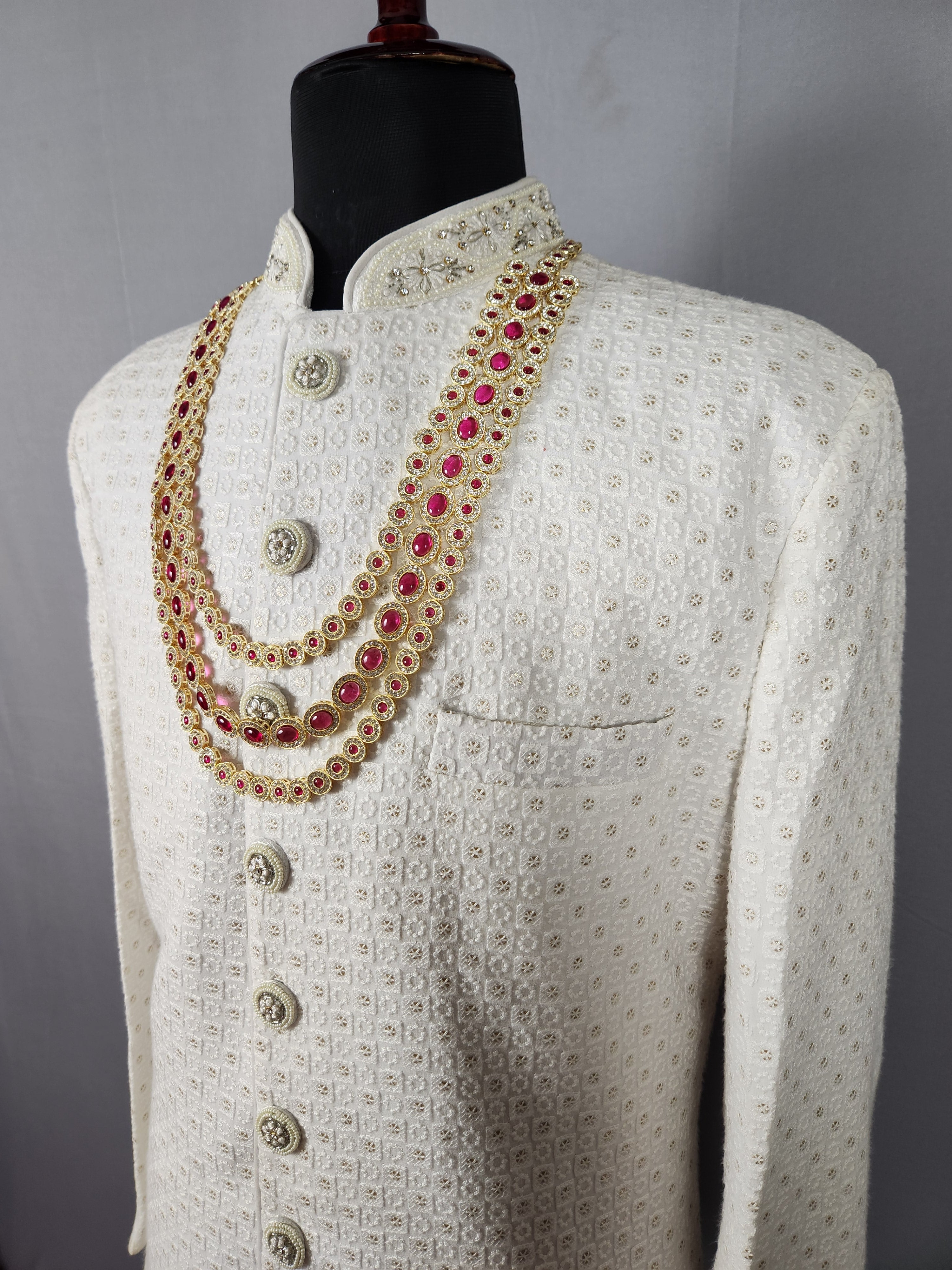 White Red Diamond Necklace for Groom