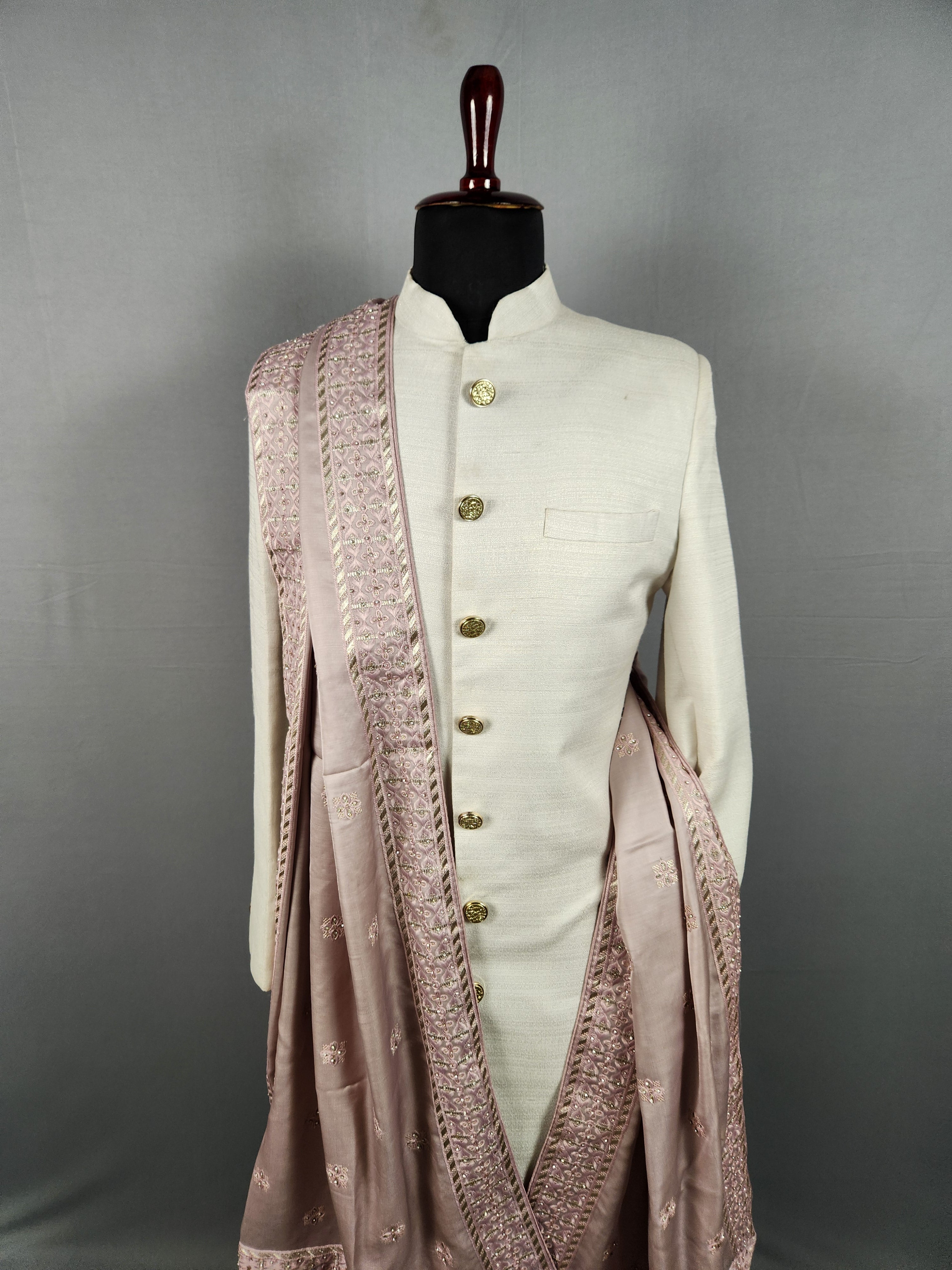 Dusty Rose Shawl Groom - A Zari Work Dusty Rose Stole
