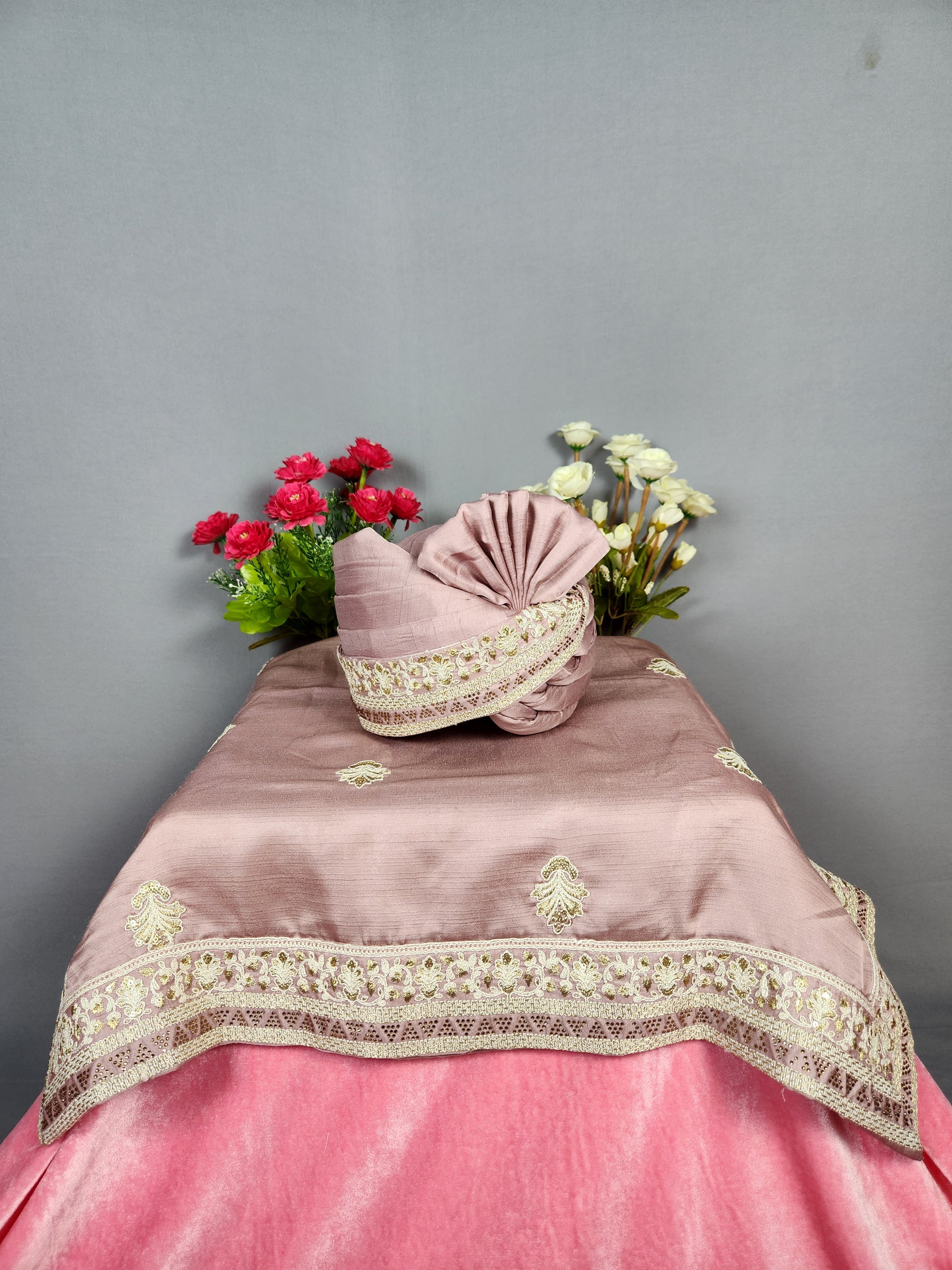 Dusty Rose Groom Turban Shawl Set