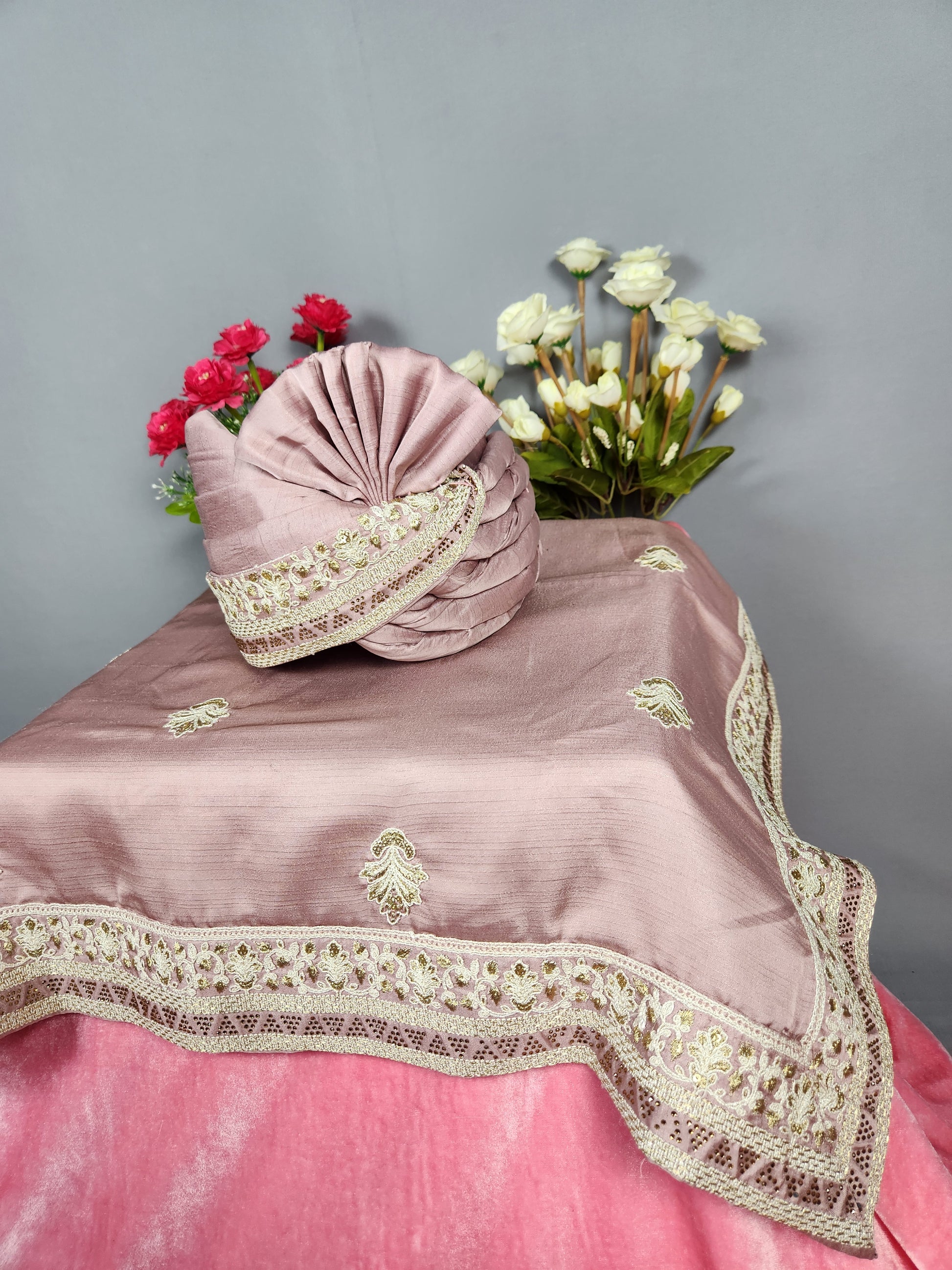Dusty Rose Groom Turban Shawl Set