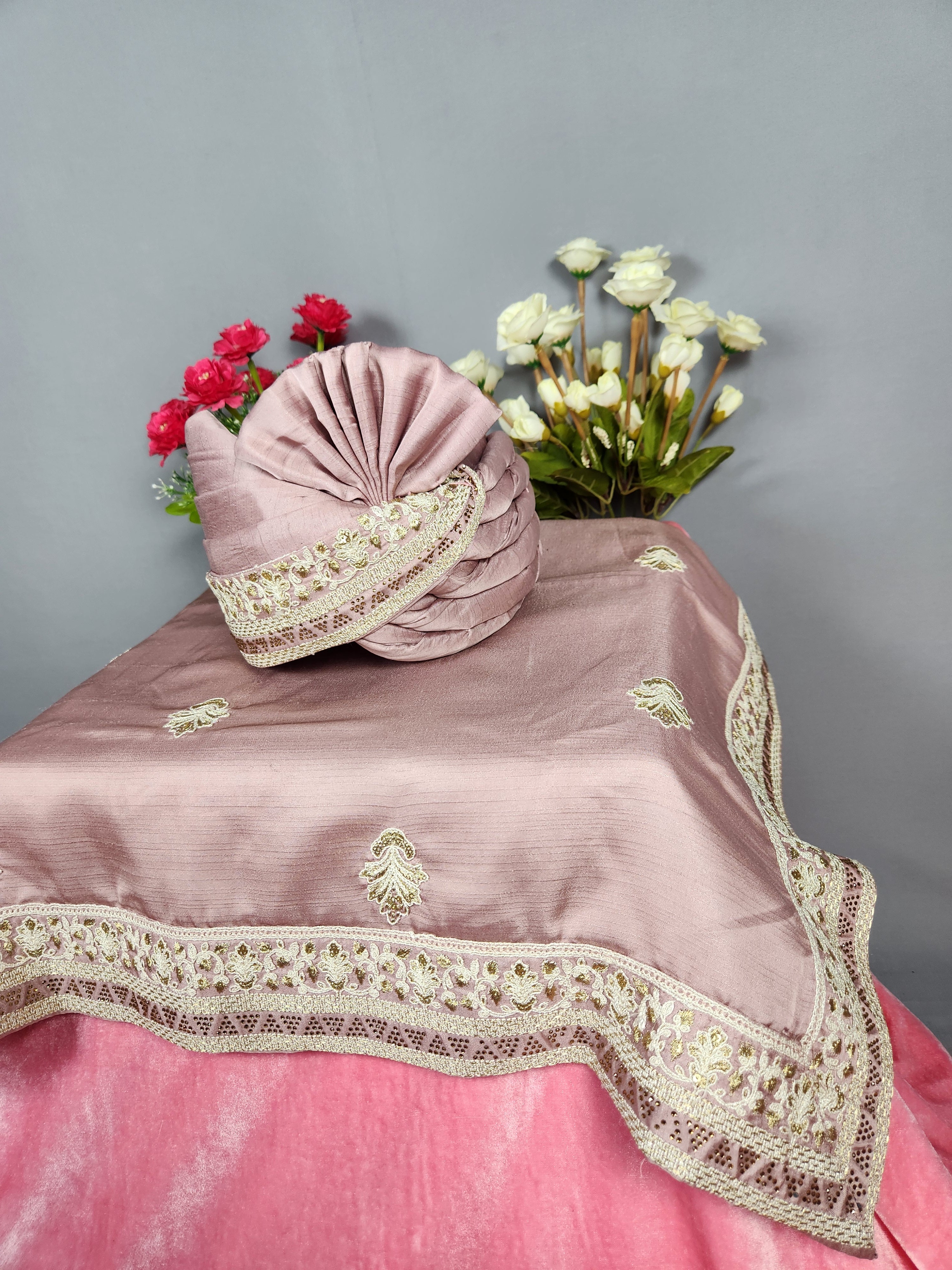 Dusty Rose Groom Turban Shawl Set