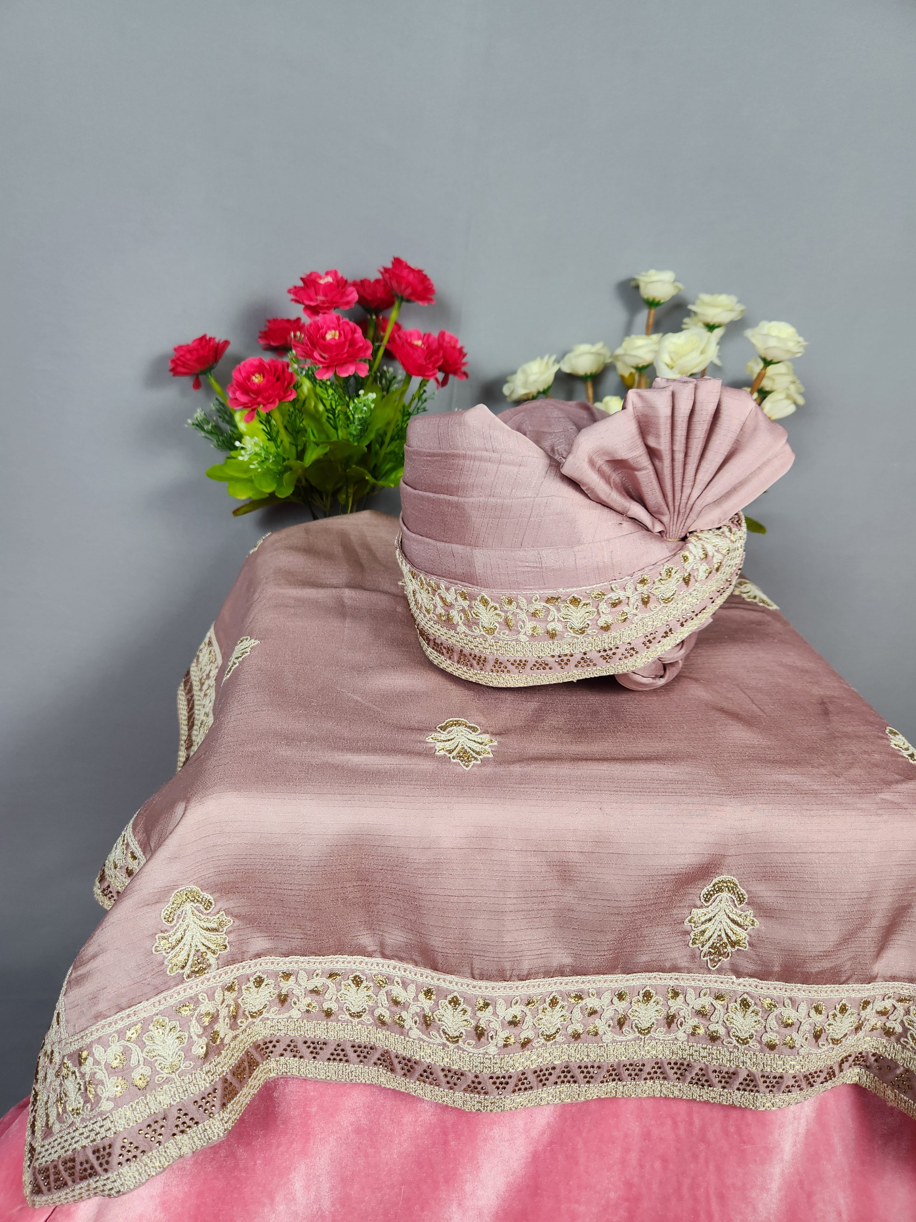 Dusty Rose Groom Turban Shawl Set