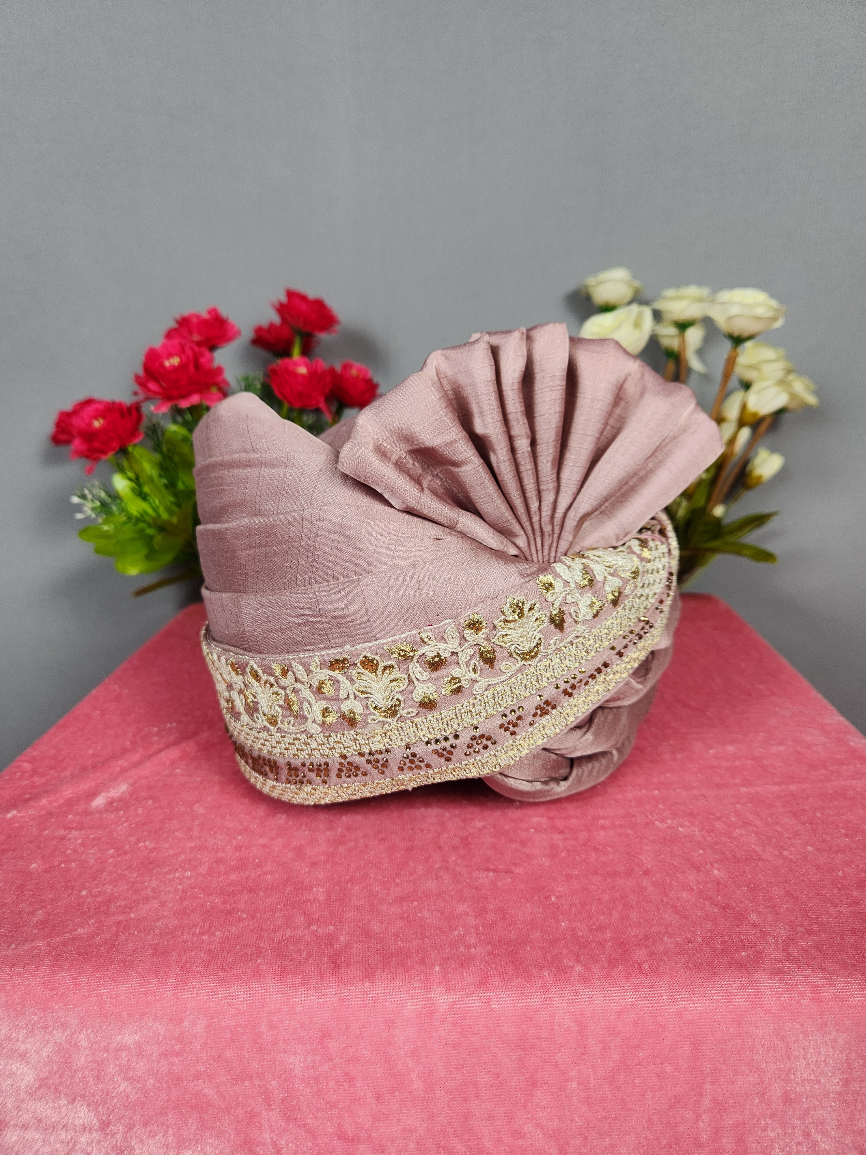 Dusty Rose Groom Turban Shawl Set