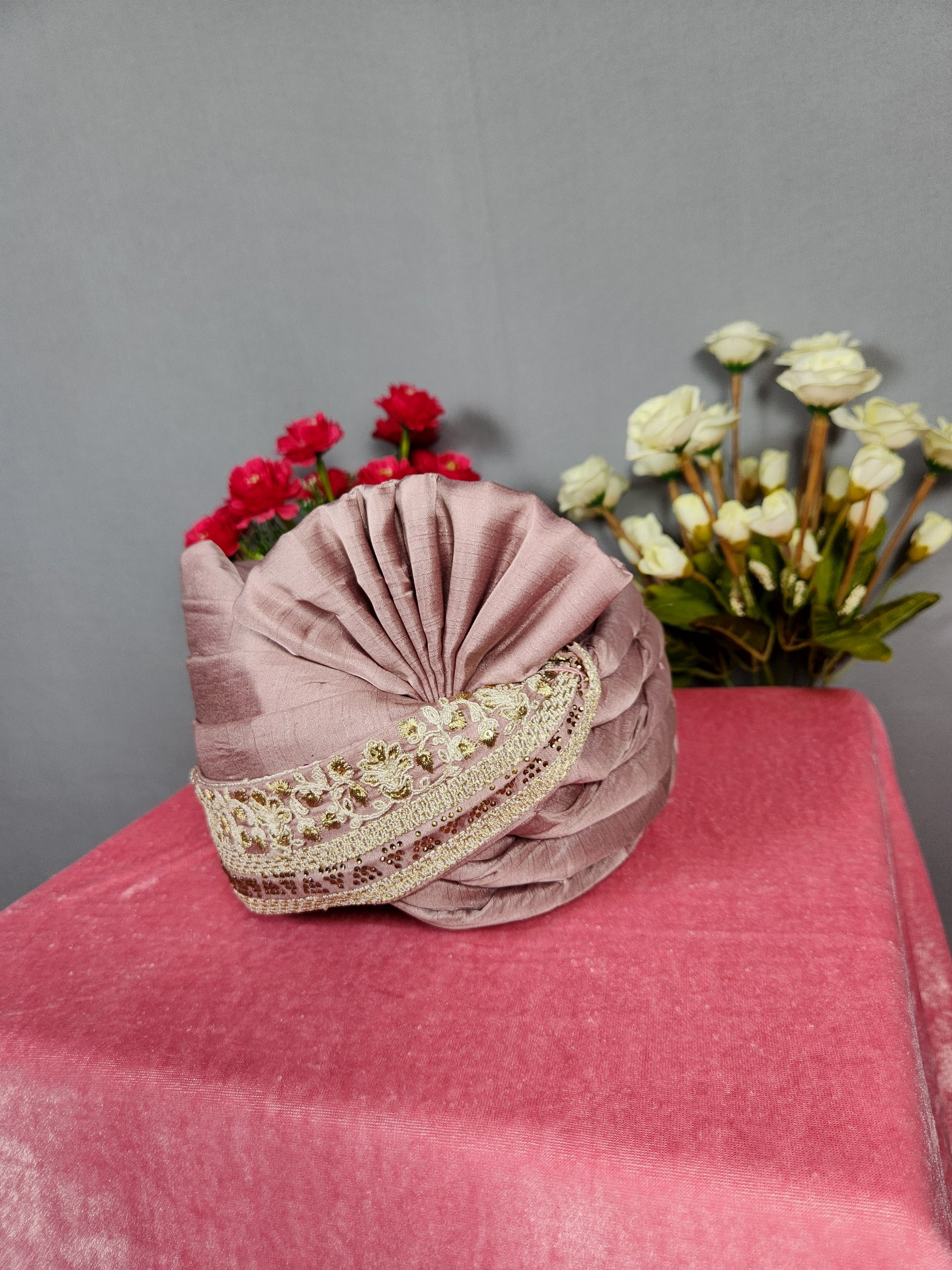 Dusty Rose Groom Turban Shawl Set