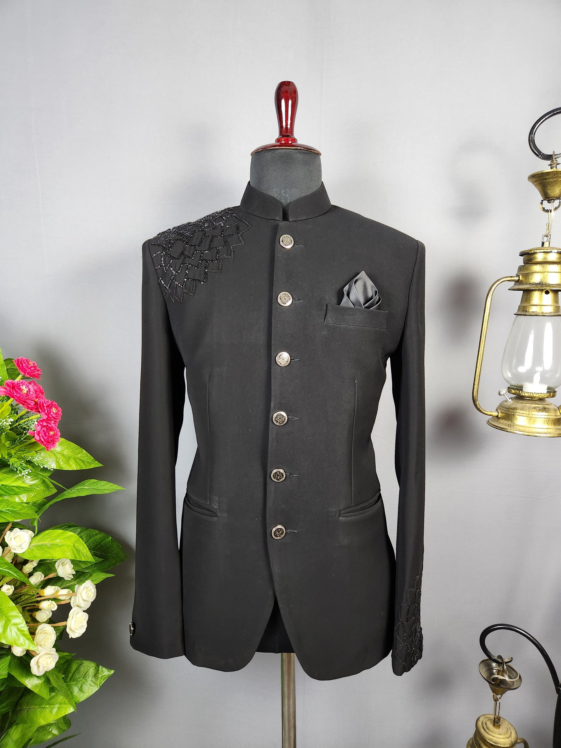 Black Jodhpuri Suit for Men  -   Indian Wedding Outfit for Men