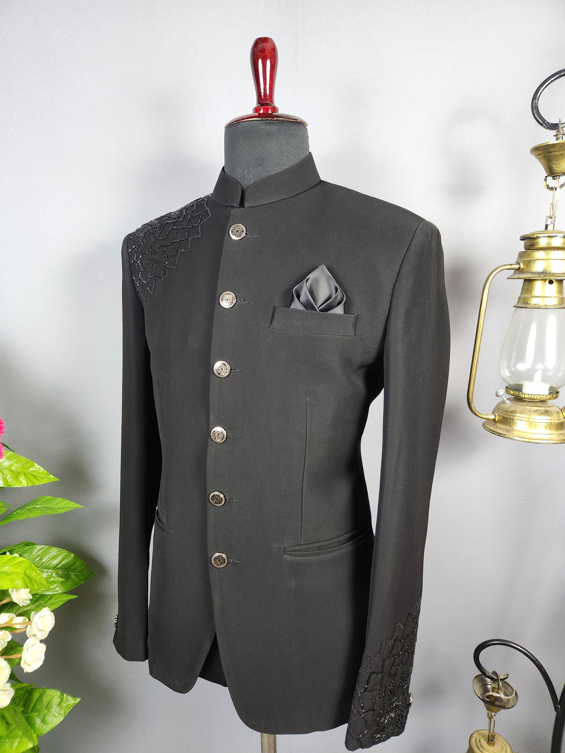 Black Jodhpuri Suit for Men  -   Indian Wedding Outfit for Men