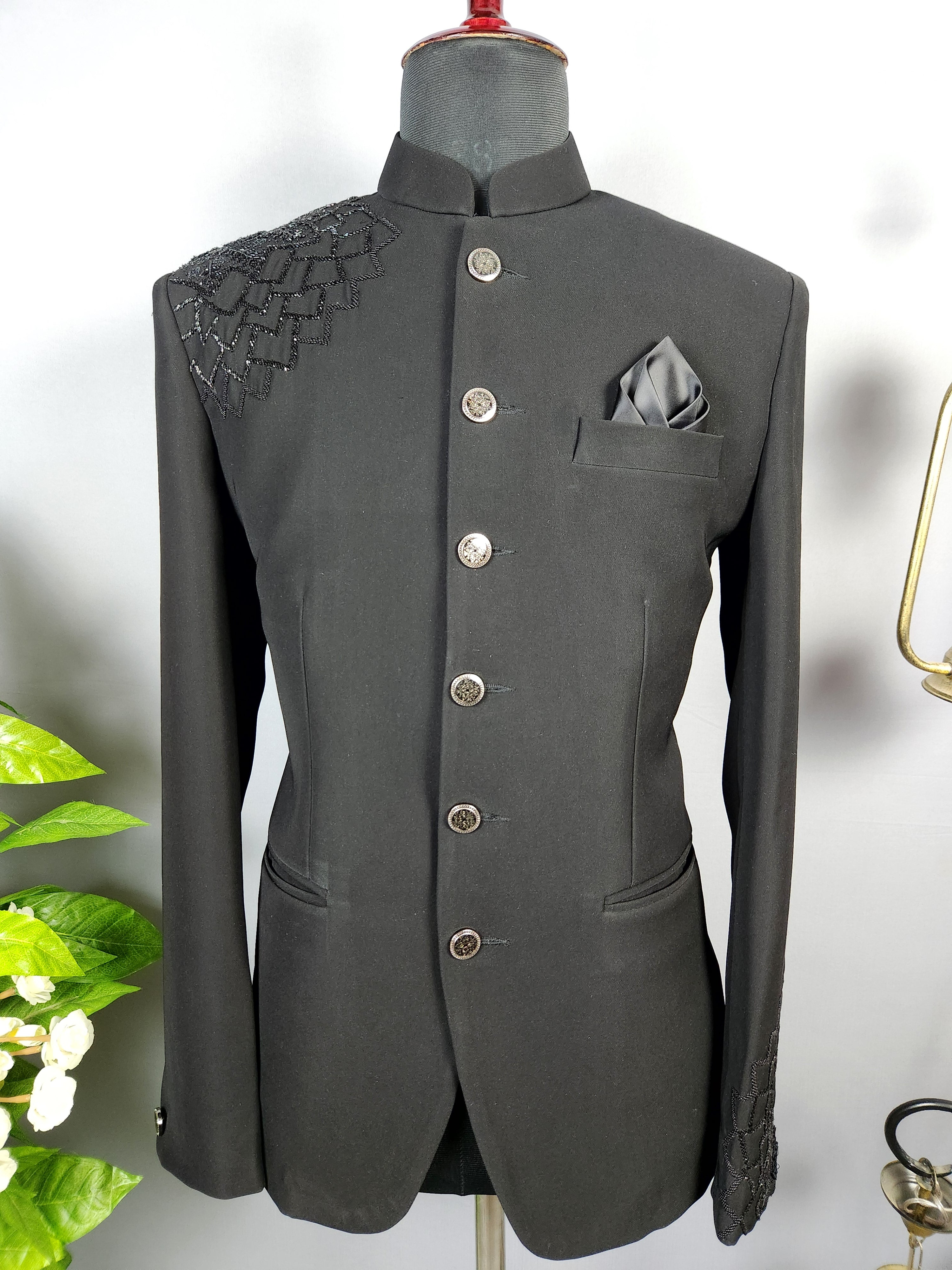 Black Jodhpuri Suit for Men  -   Indian Wedding Outfit for Men