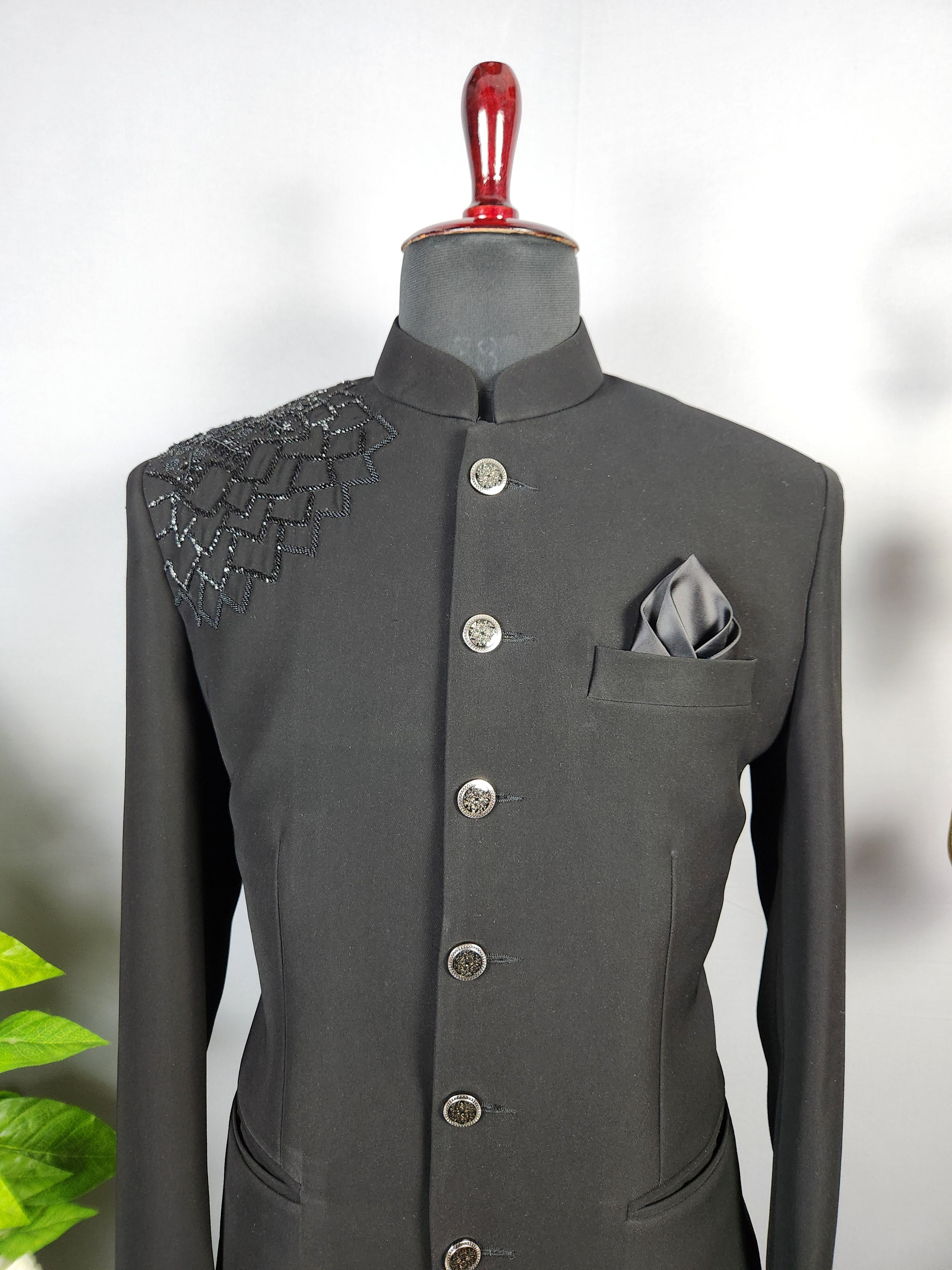 Black Jodhpuri Suit for Men  -   Indian Wedding Outfit for Men