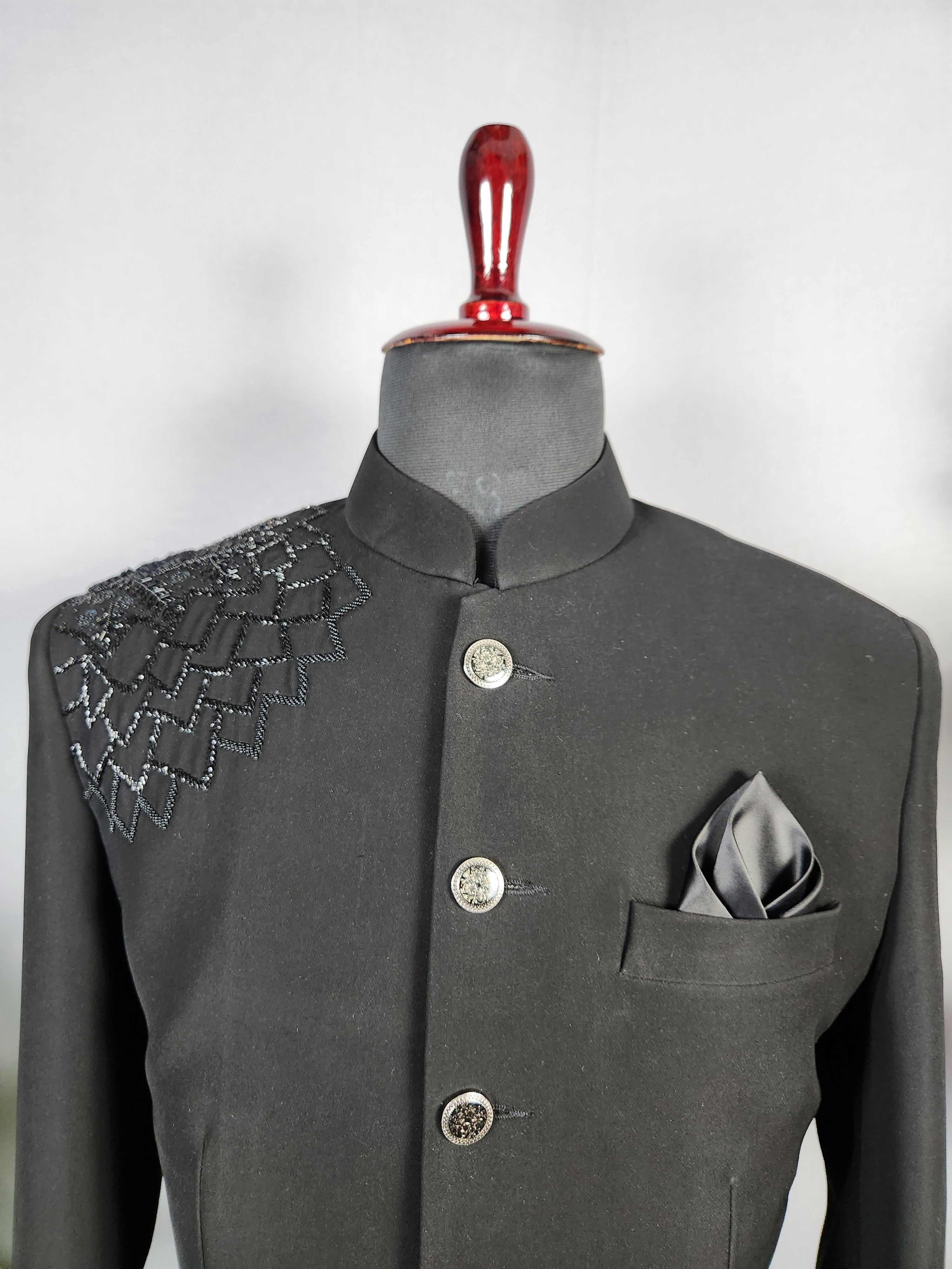 Black Jodhpuri Suit for Men  -   Indian Wedding Outfit for Men