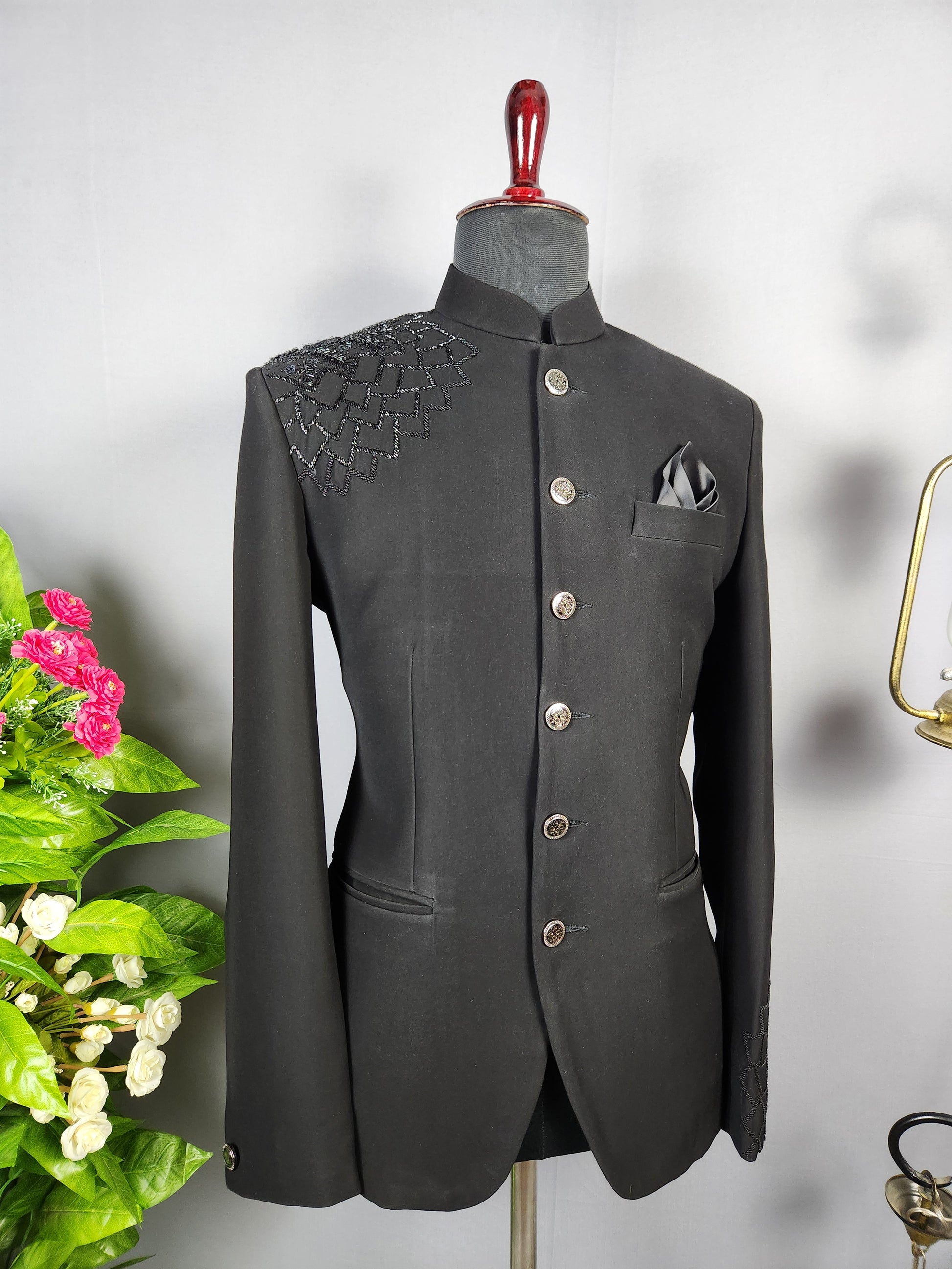Black Jodhpuri Suit for Men  -   Indian Wedding Outfit for Men