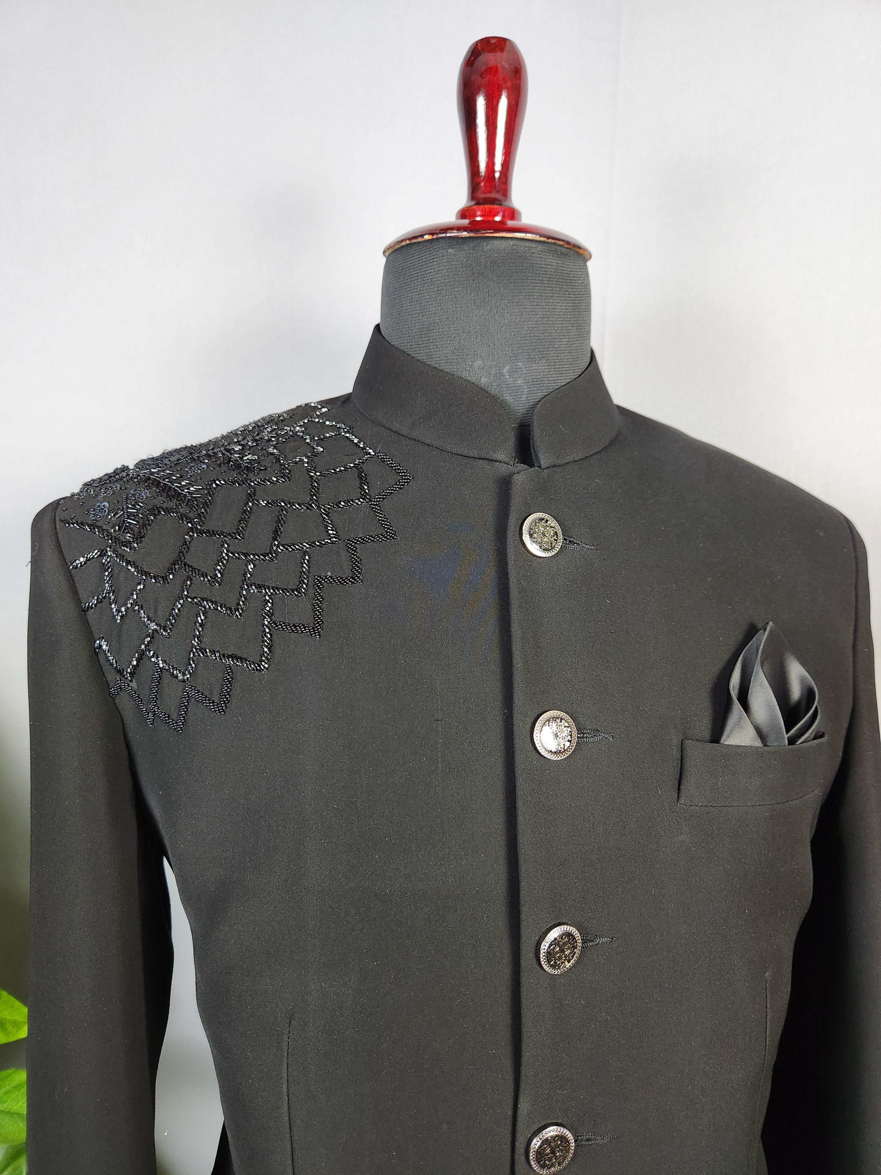 Black Jodhpuri Suit for Men  -   Indian Wedding Outfit for Men