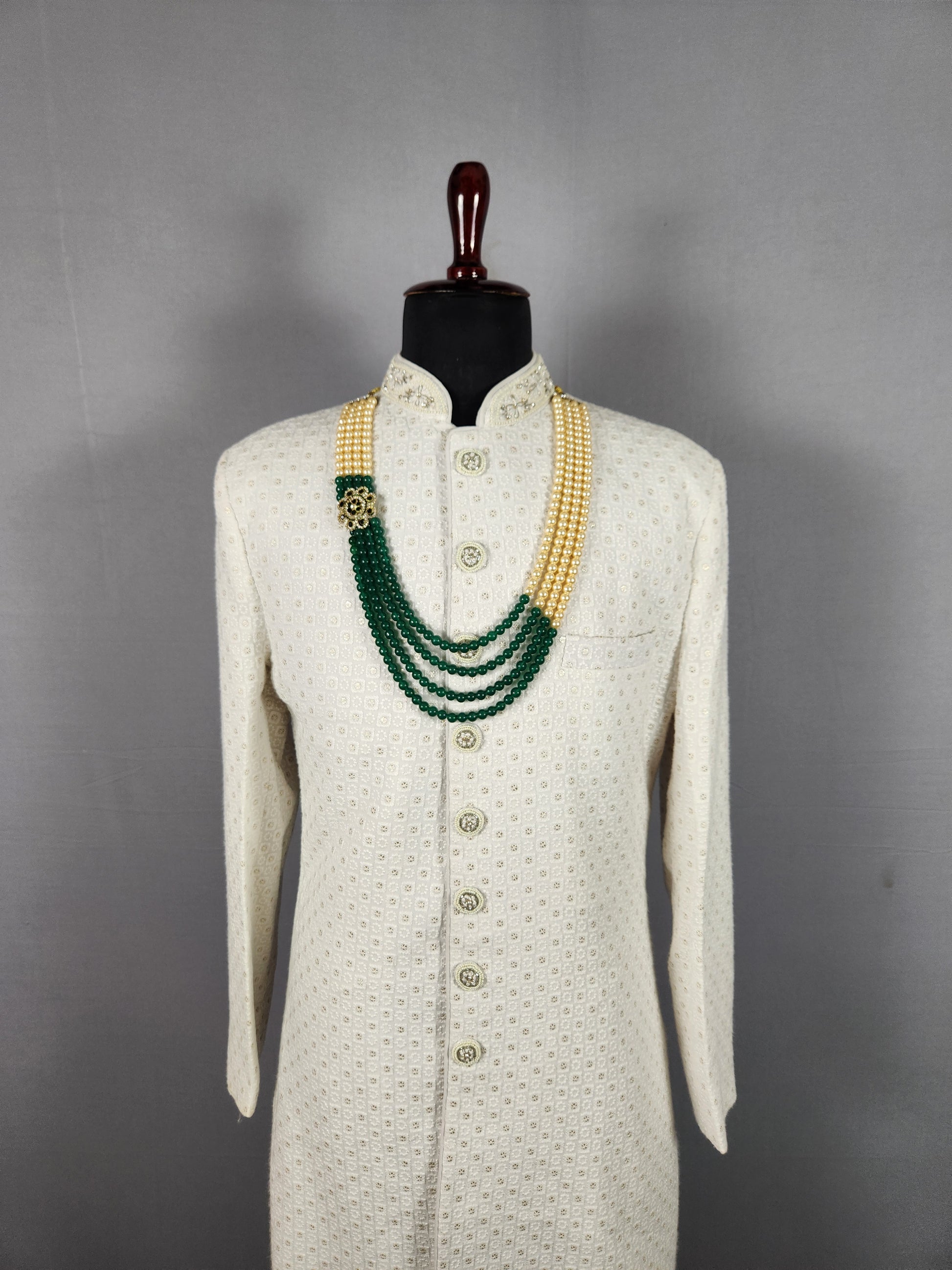 Emerald Pearl Necklace Groom Wedding Mala For Sherwani