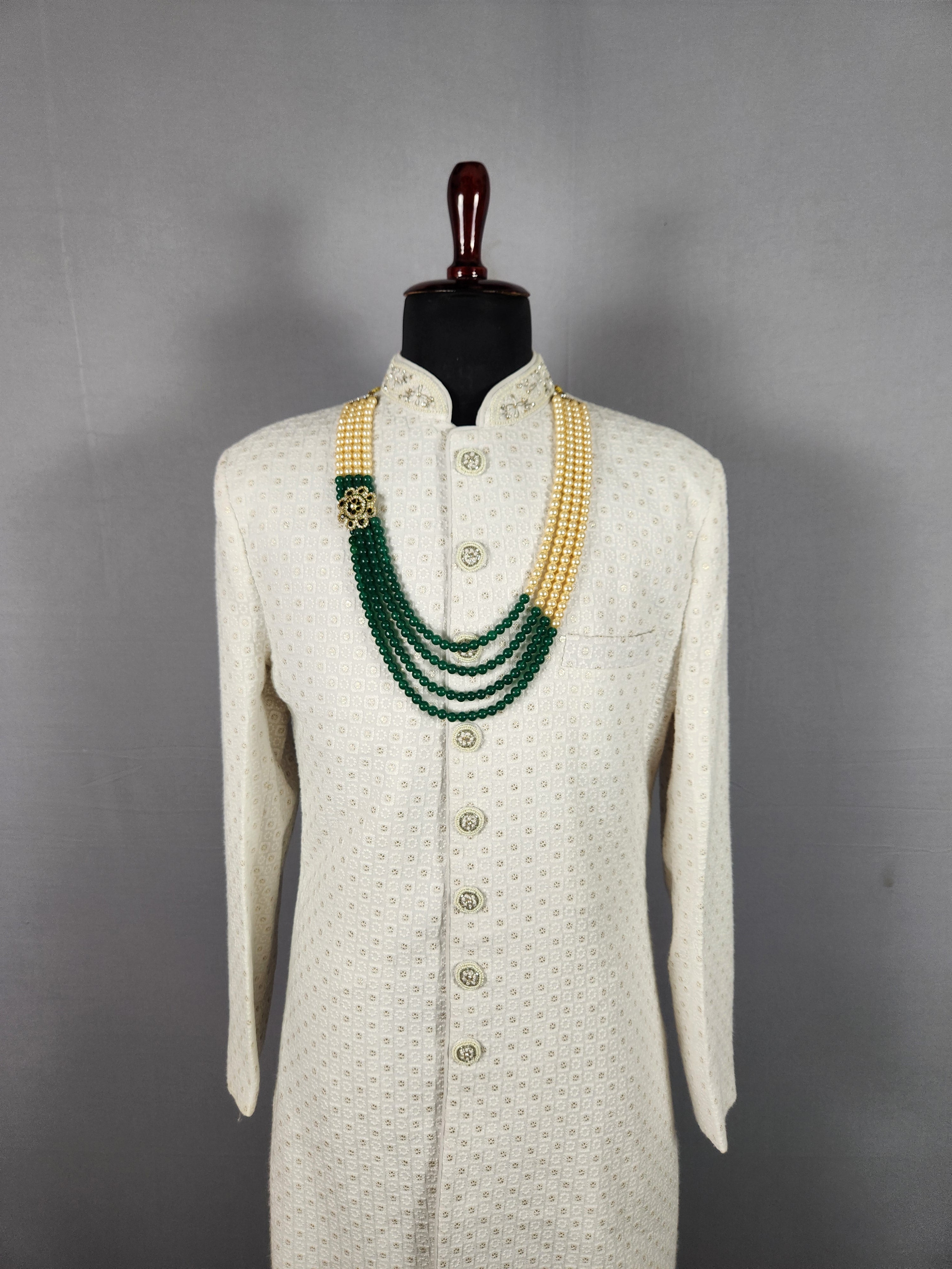 Emerald Pearl Necklace Groom Wedding Mala For Sherwani