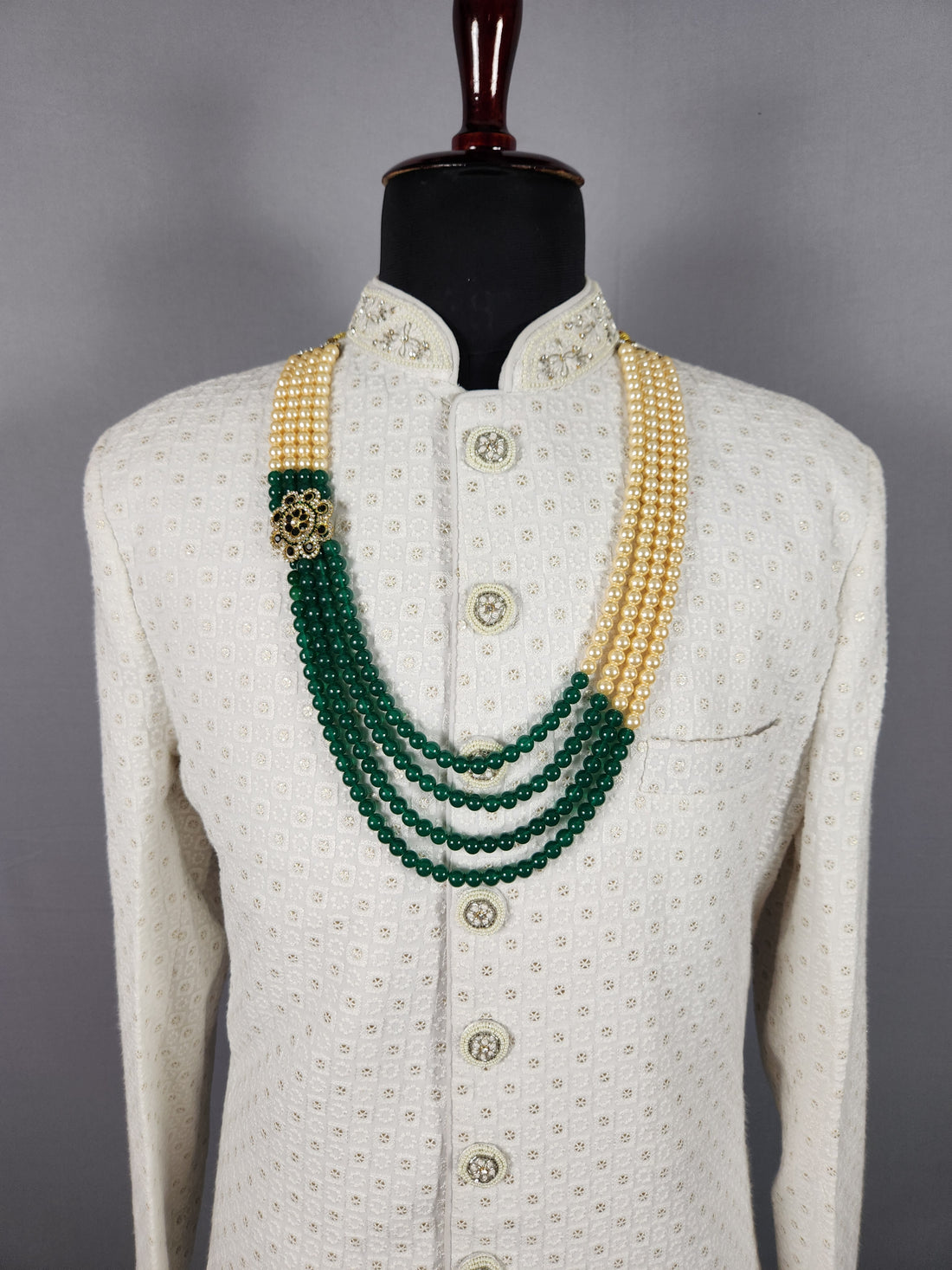 Emerald Pearl Necklace Groom Wedding Mala For Sherwani