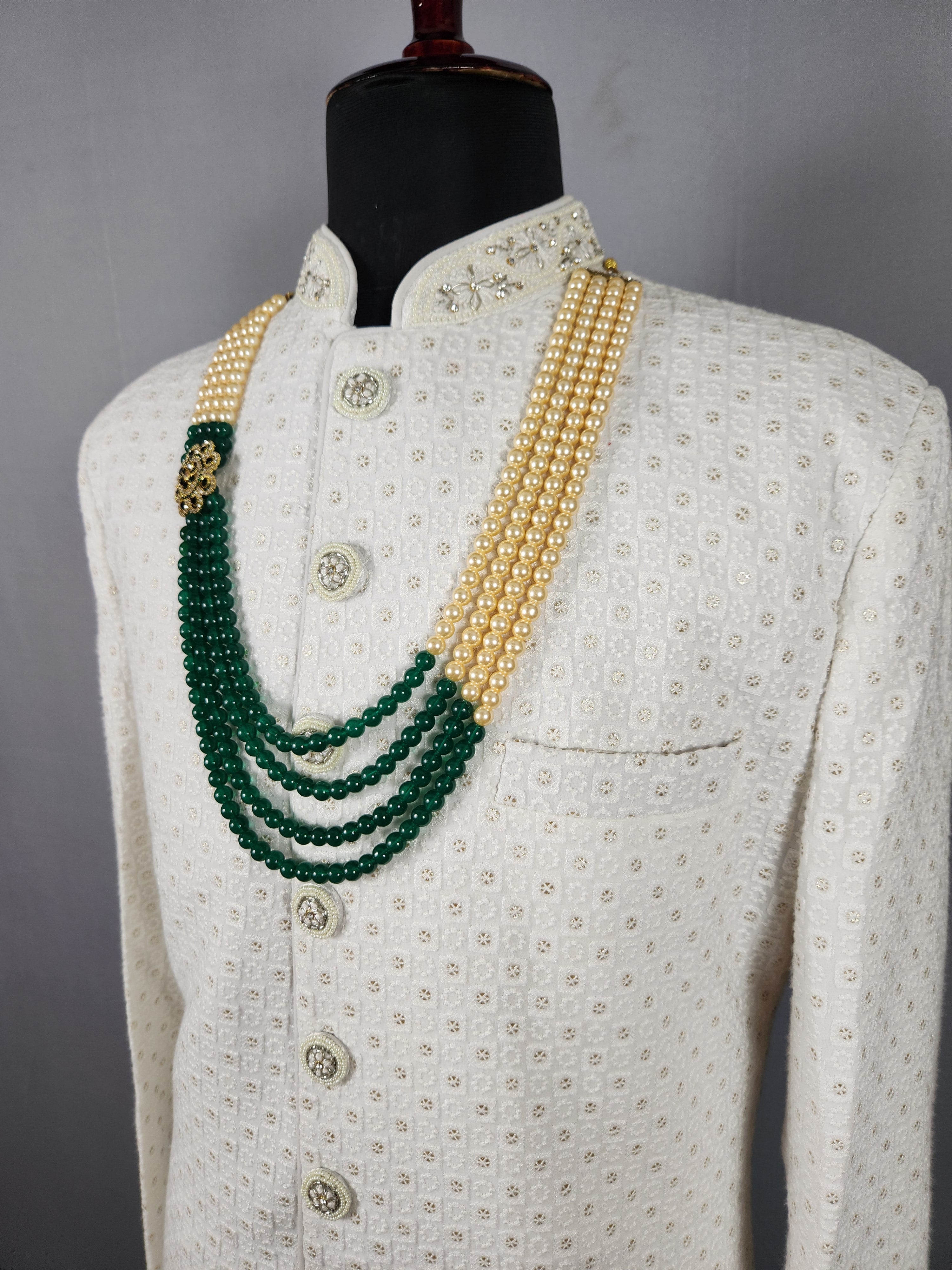 Emerald Pearl Necklace Groom Wedding Mala For Sherwani