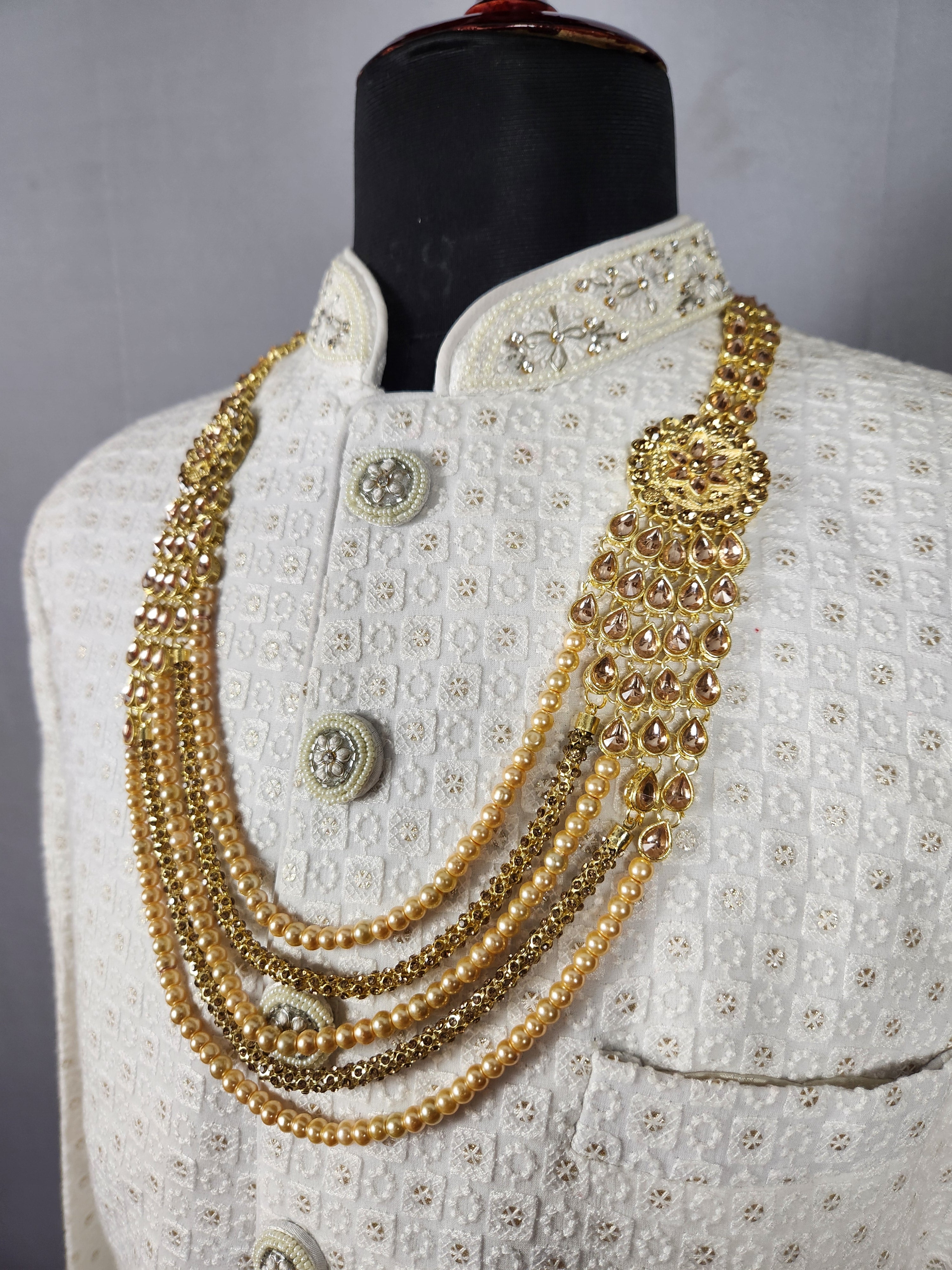 Gold Kundan Necklace Groom | Wedding Mala For Sherwani