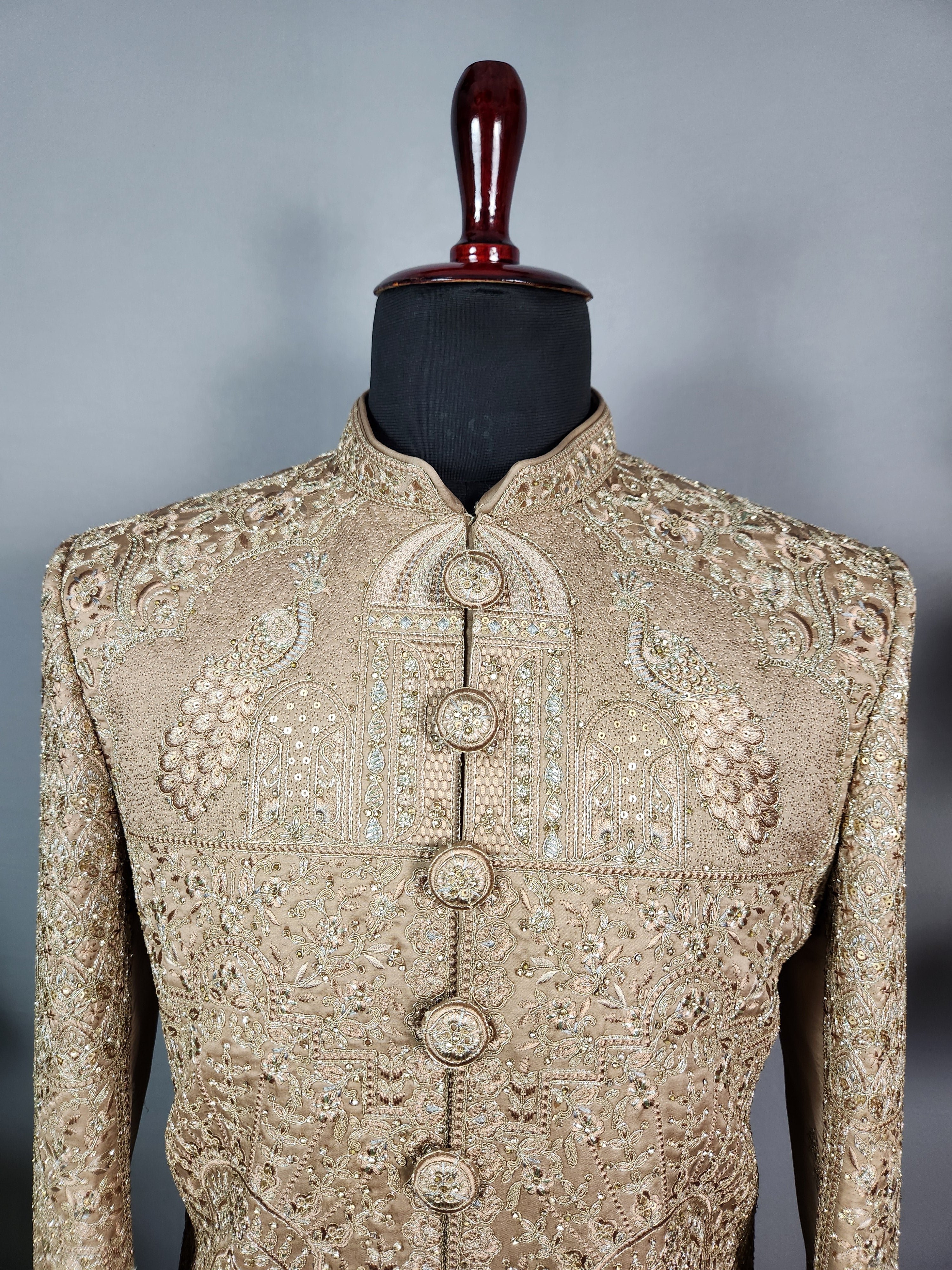Golden Brown Groom Sherwani - Zari Embroidery | Sherwani For Men
