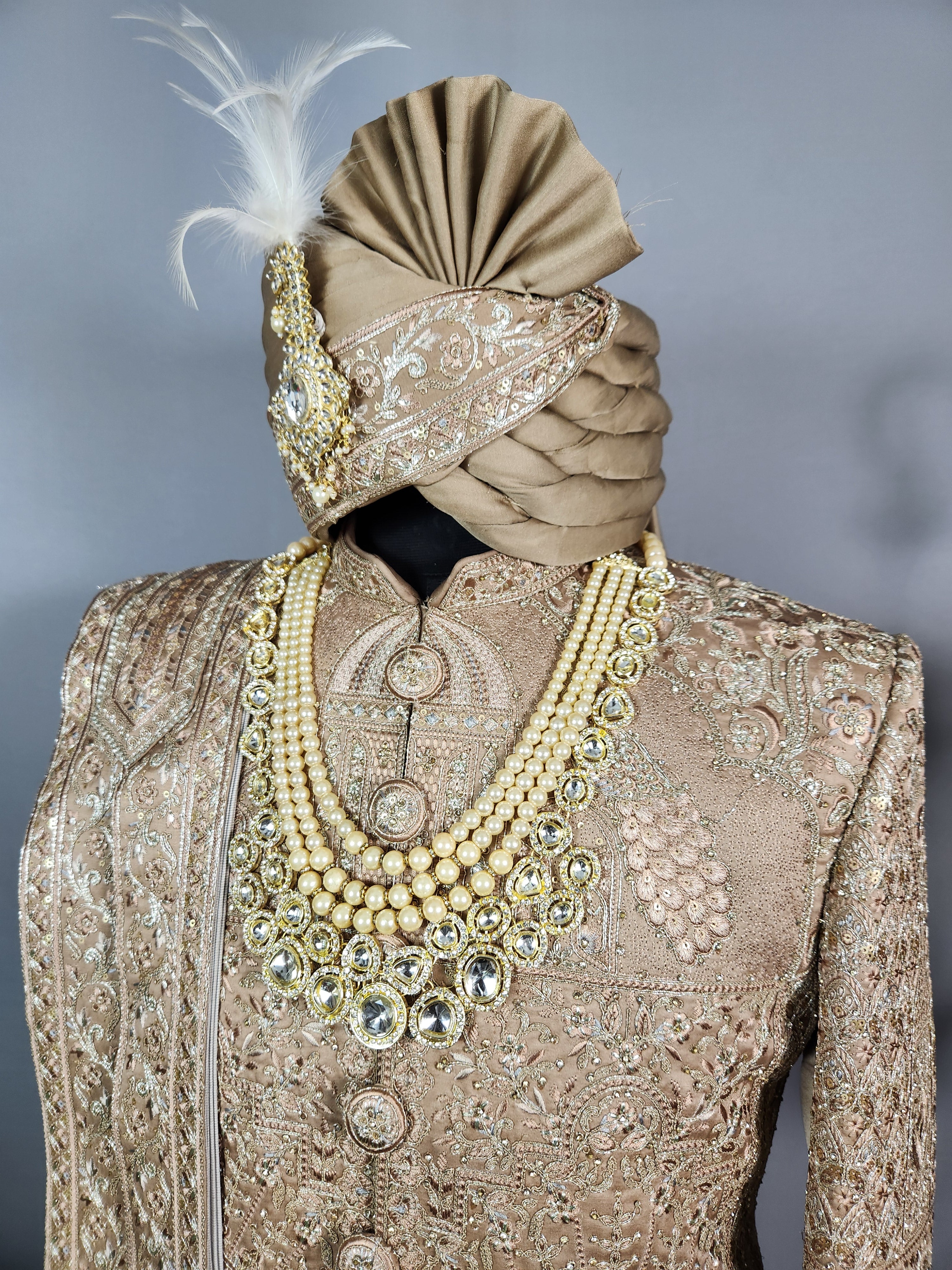 Golden Brown Groom Sherwani - Zari Embroidery | Sherwani For Men