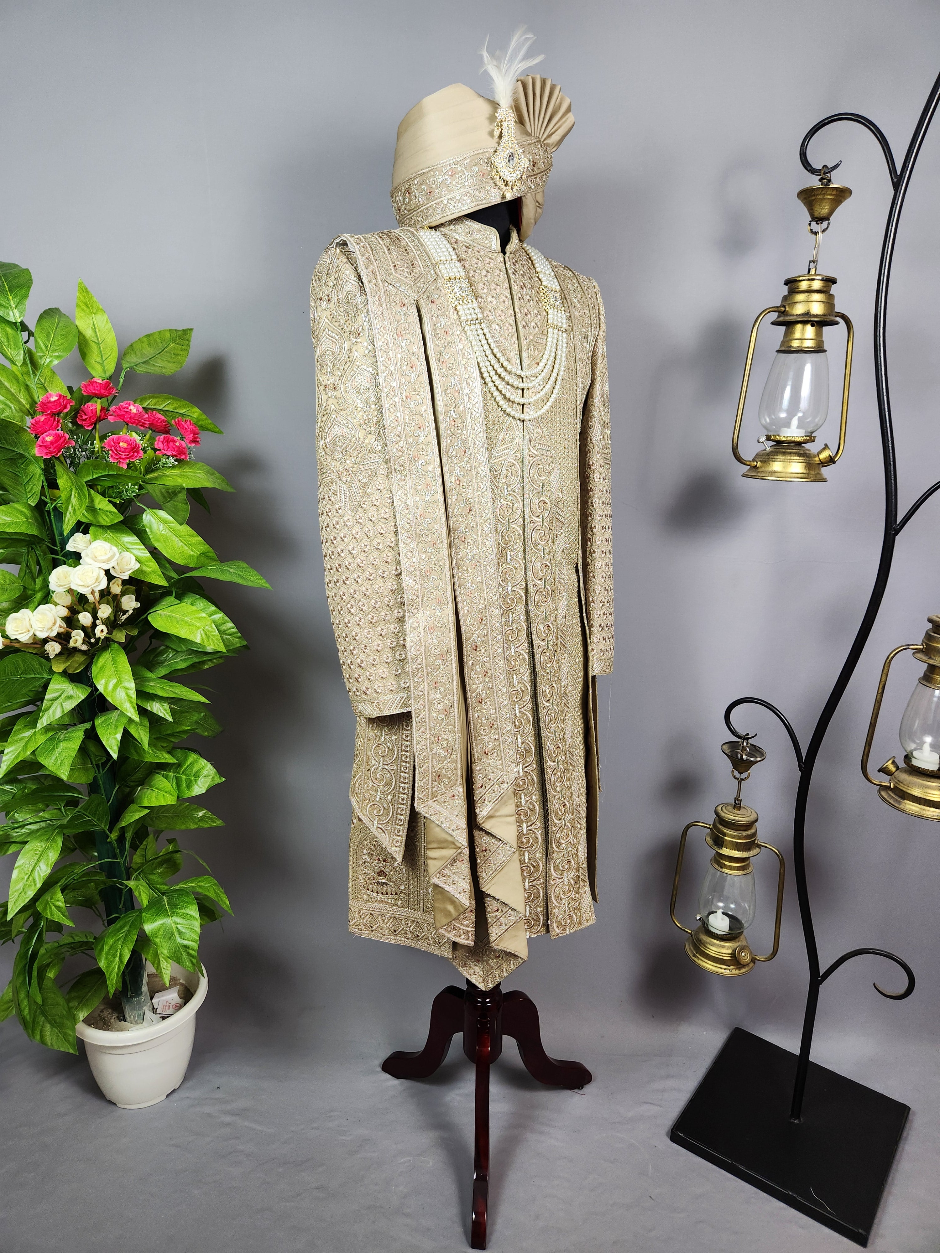 Copper Golden Groom Sherwani - Zari Embroidery| Sherwani For Men
