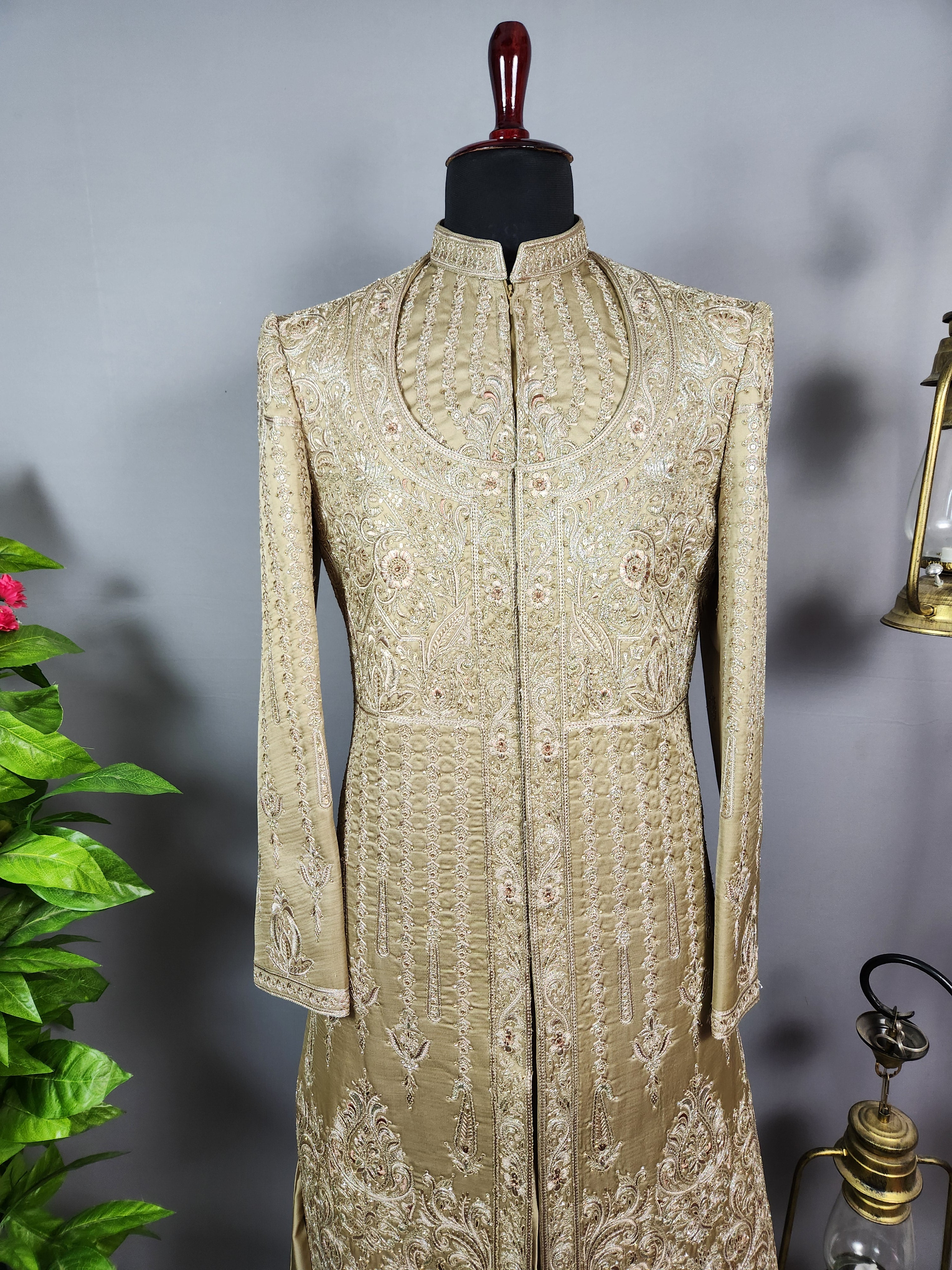 Copper Golden Groom Sherwani - Zari Embroidery | Sherwani For Men