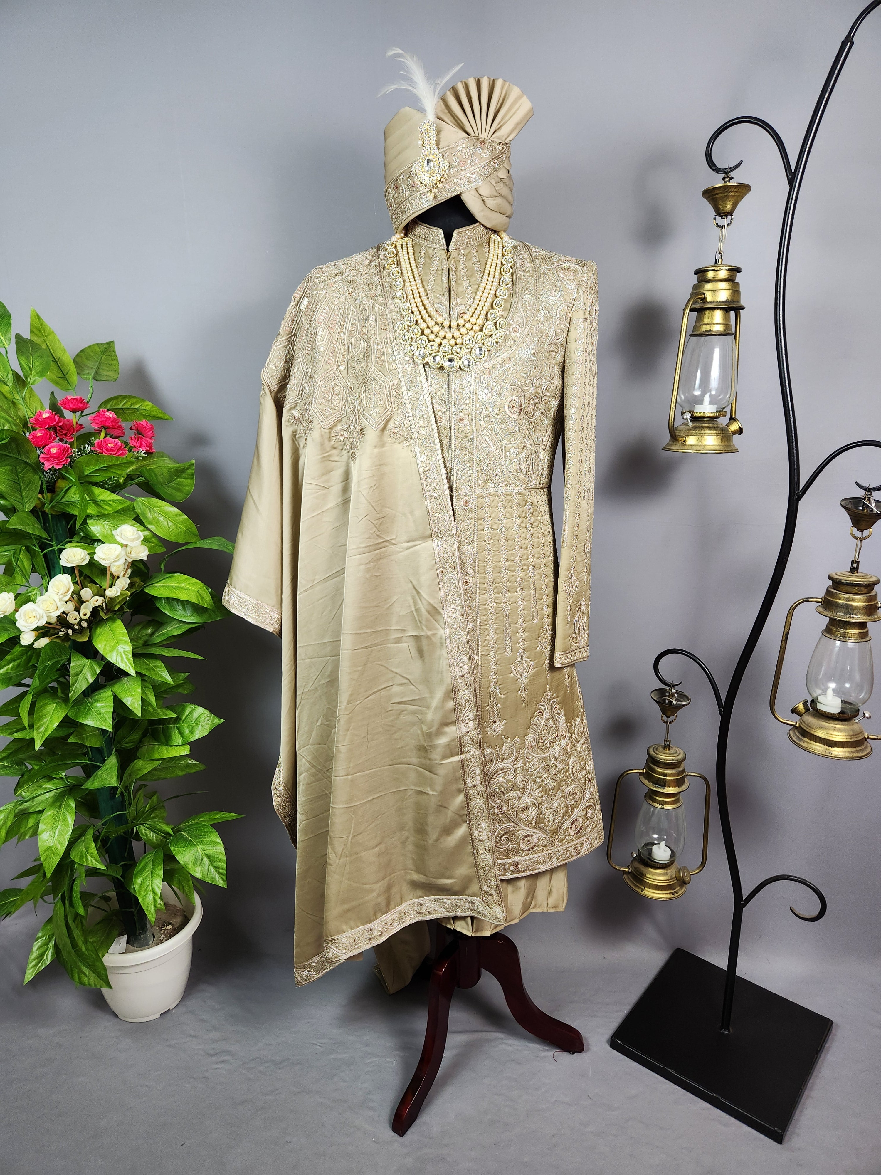 Copper Golden Groom Sherwani - Zari Embroidery | Sherwani For Men