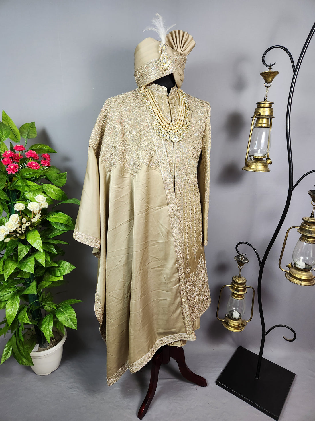 Copper Golden Groom Sherwani - Zari Embroidery | Sherwani For Men