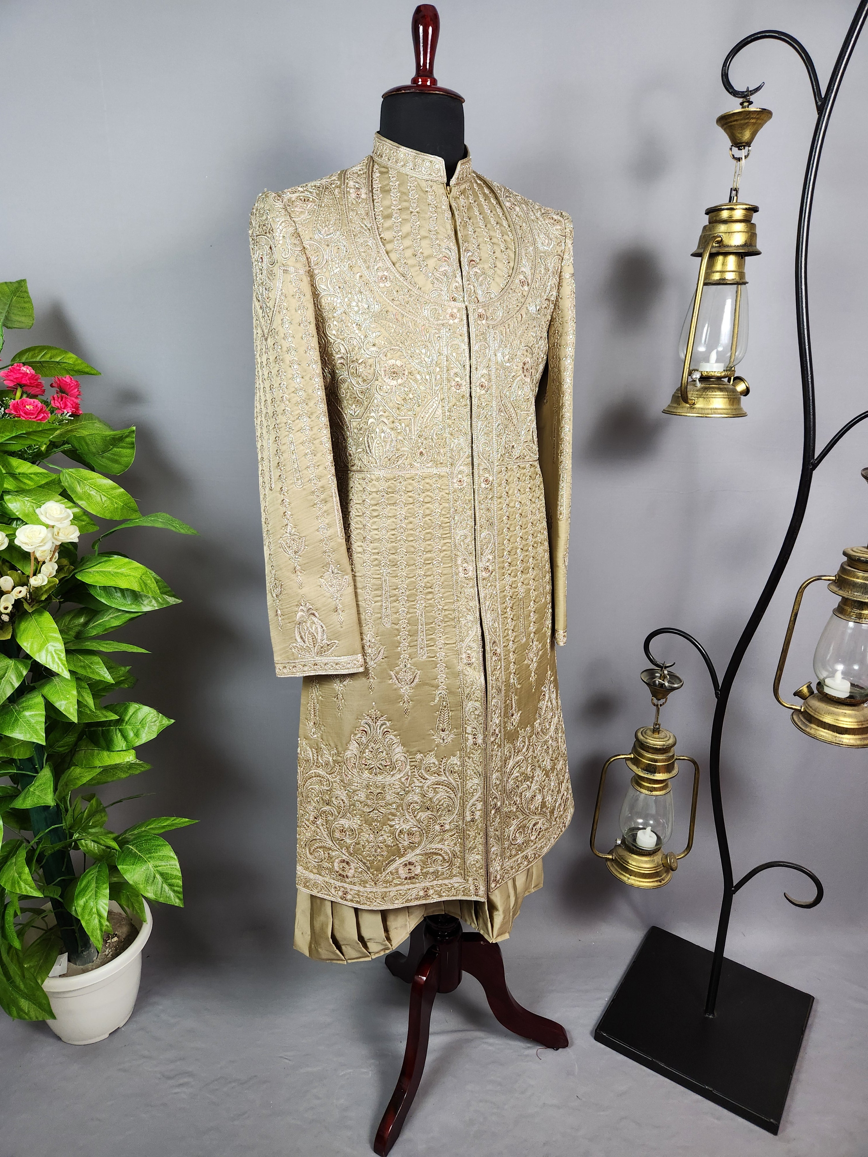 Copper Golden Groom Sherwani - Zari Embroidery | Sherwani For Men