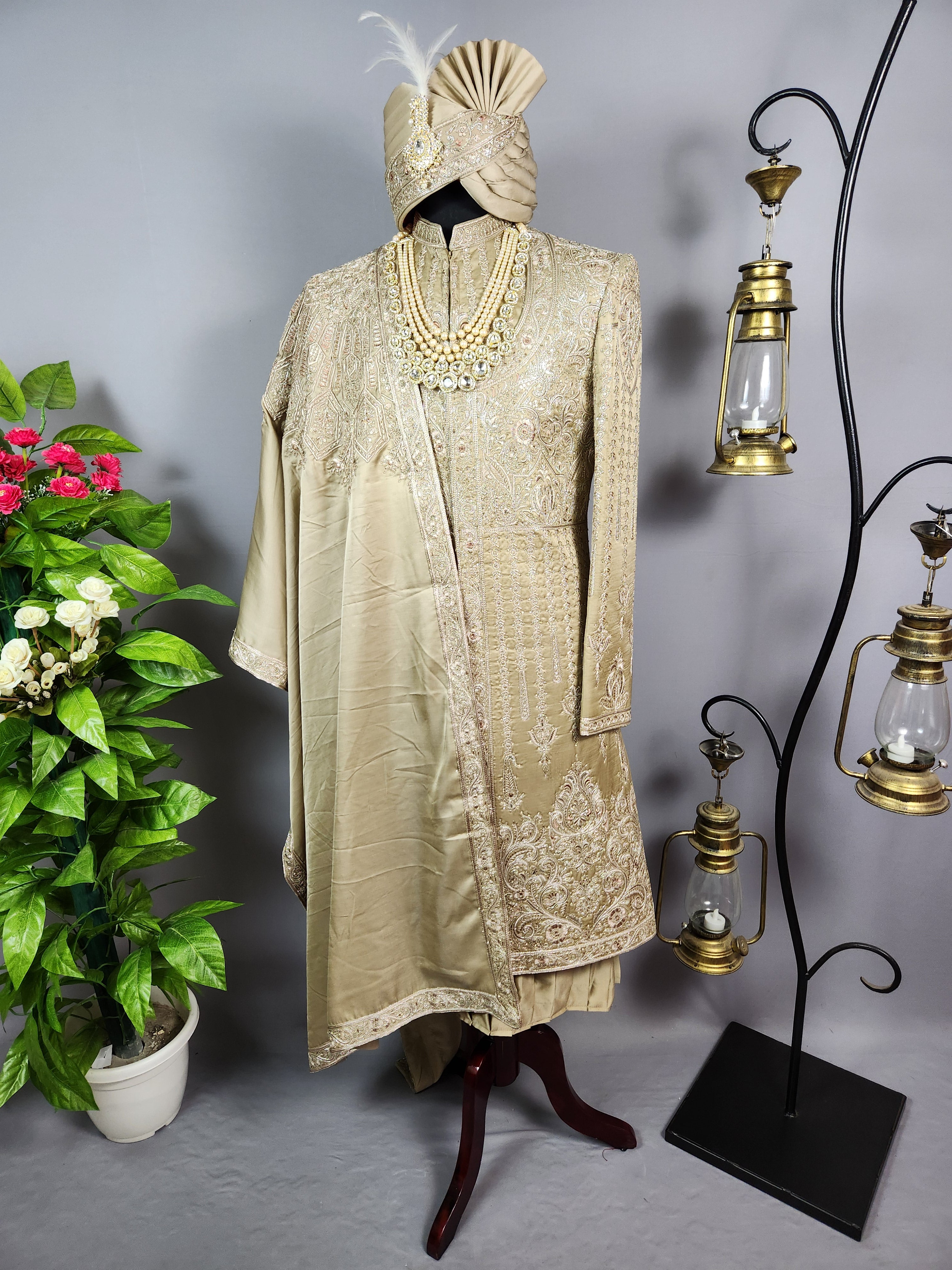 Copper Golden Groom Sherwani - Zari Embroidery | Sherwani For Men