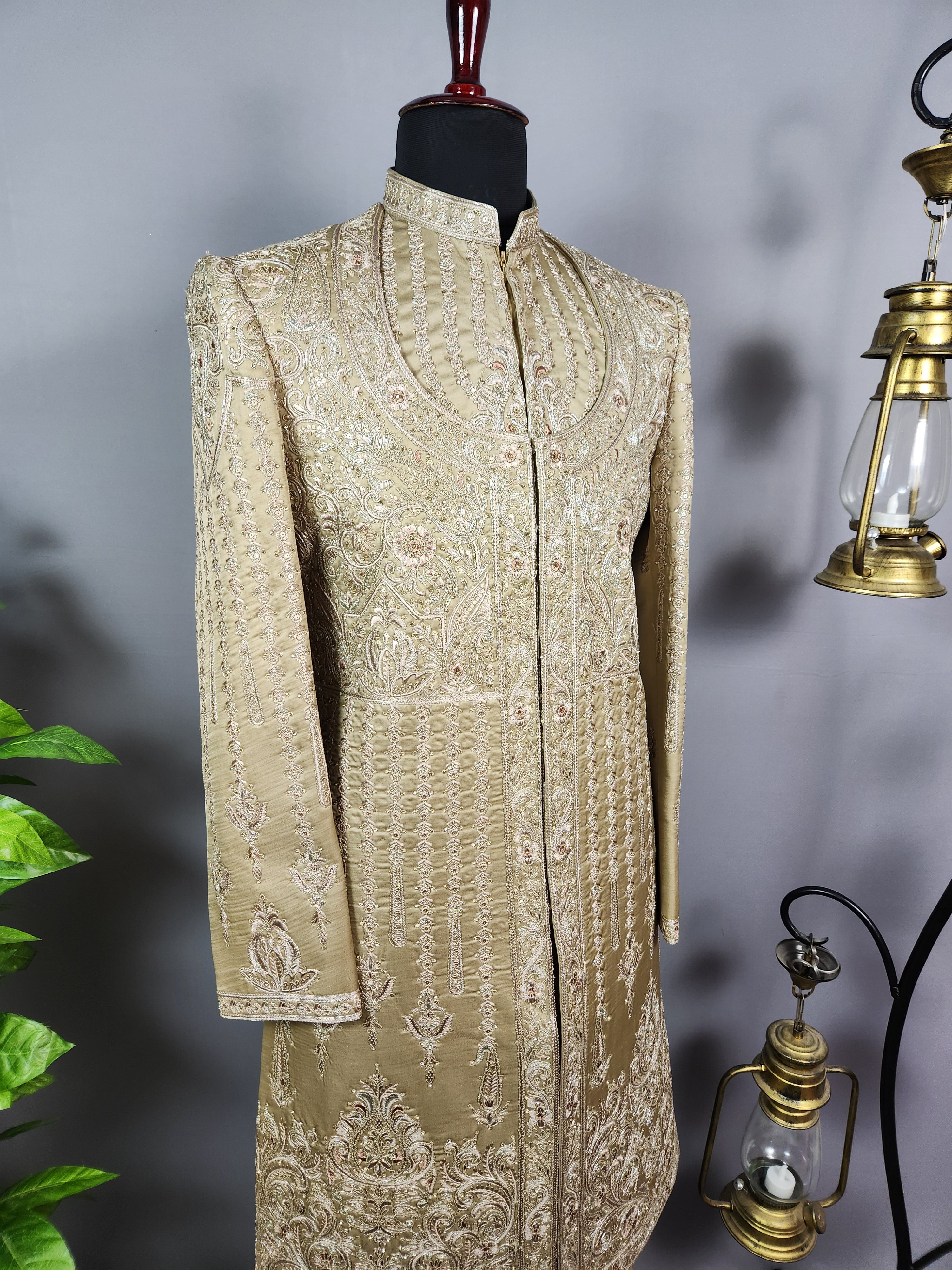 Copper Golden Groom Sherwani - Zari Embroidery | Sherwani For Men