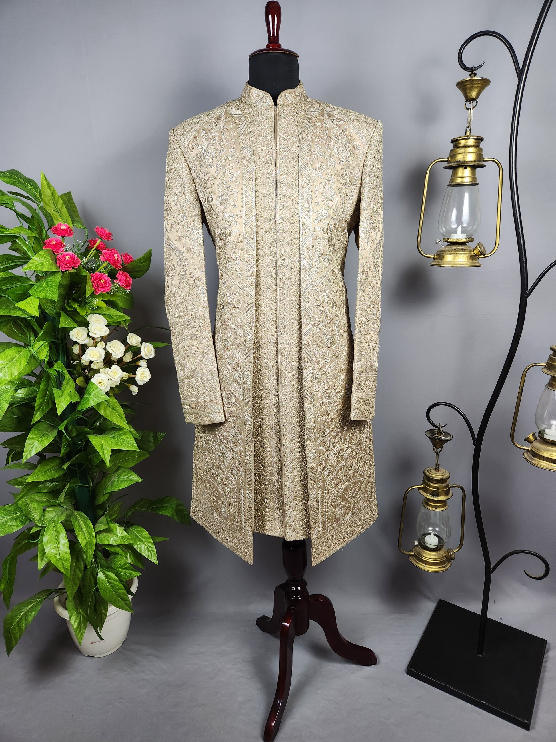 Copper Golden Sherwani for Groom Layer Design -   Indian Wedding Outfit for Men