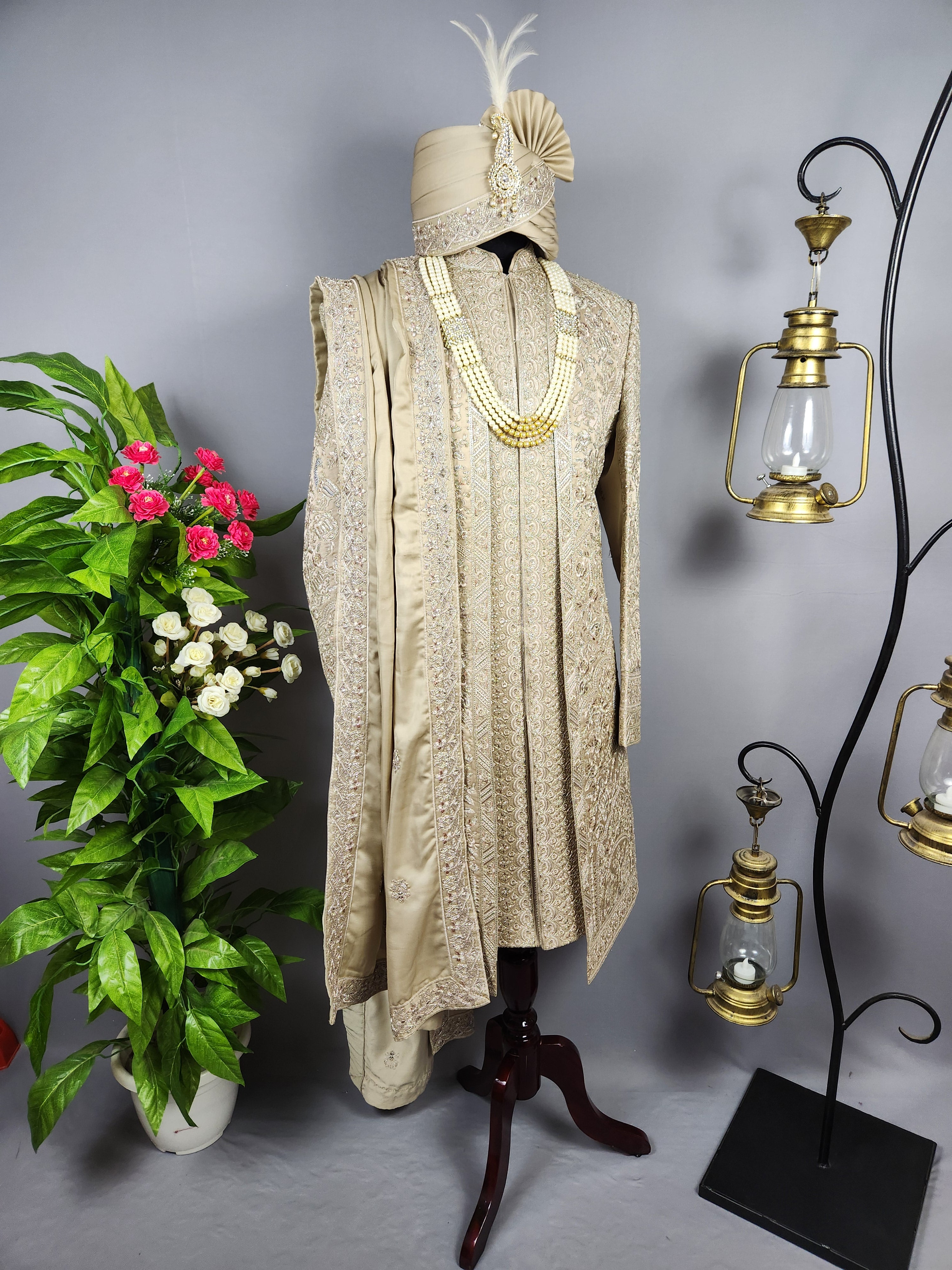 Copper Golden Sherwani for Groom Layer Design -   Indian Wedding Outfit for Men