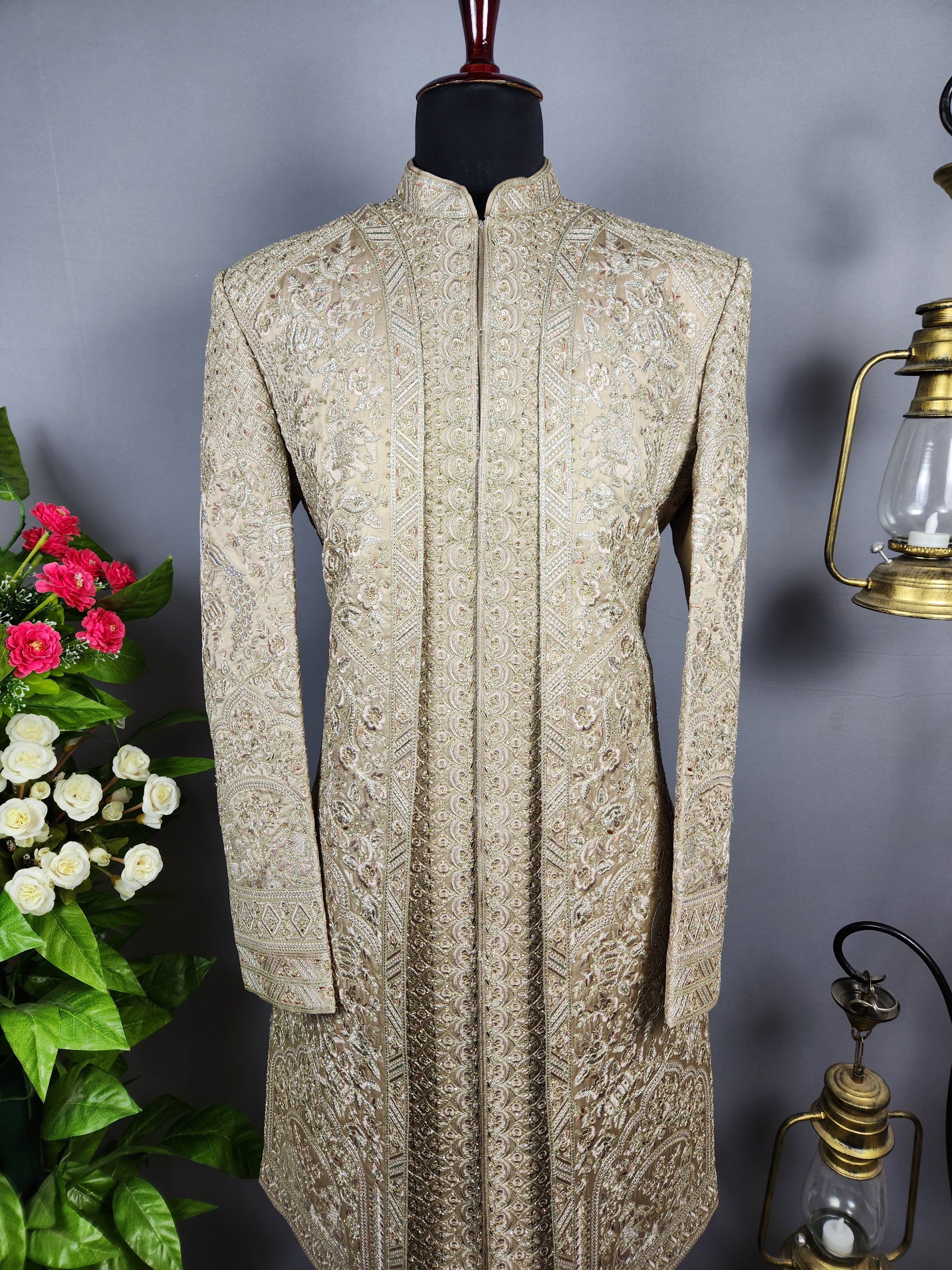 Copper Golden Sherwani for Groom Layer Design -   Indian Wedding Outfit for Men
