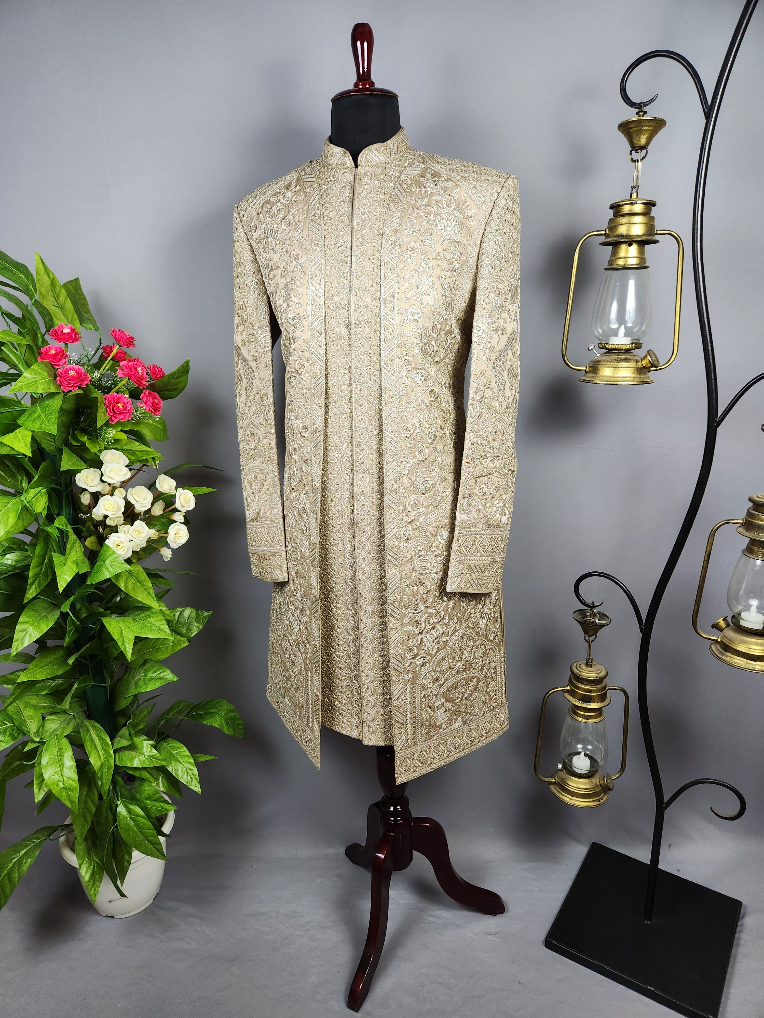 Copper Golden Sherwani for Groom Layer Design -   Indian Wedding Outfit for Men