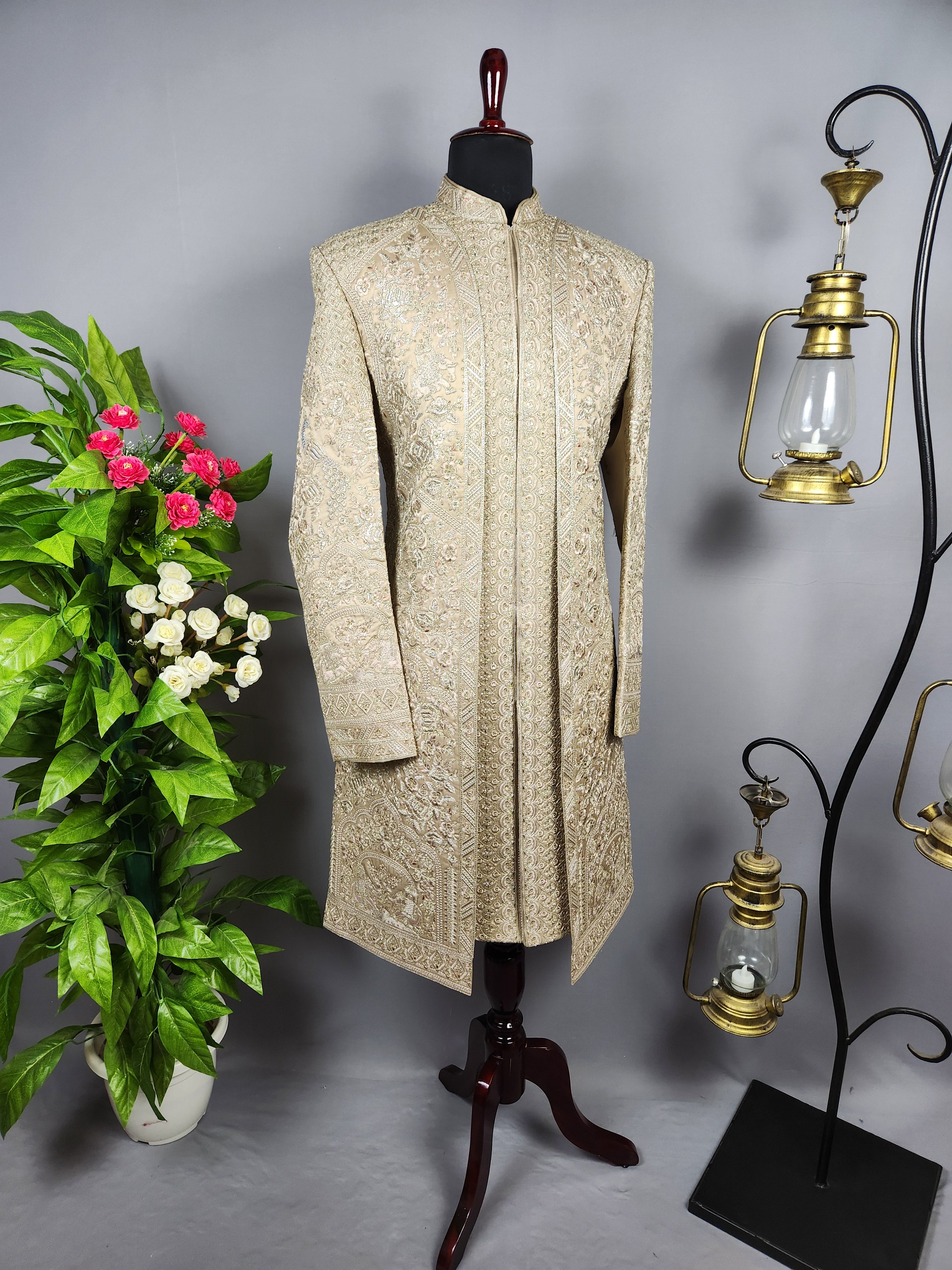 Copper Golden Sherwani for Groom Layer Design -   Indian Wedding Outfit for Men
