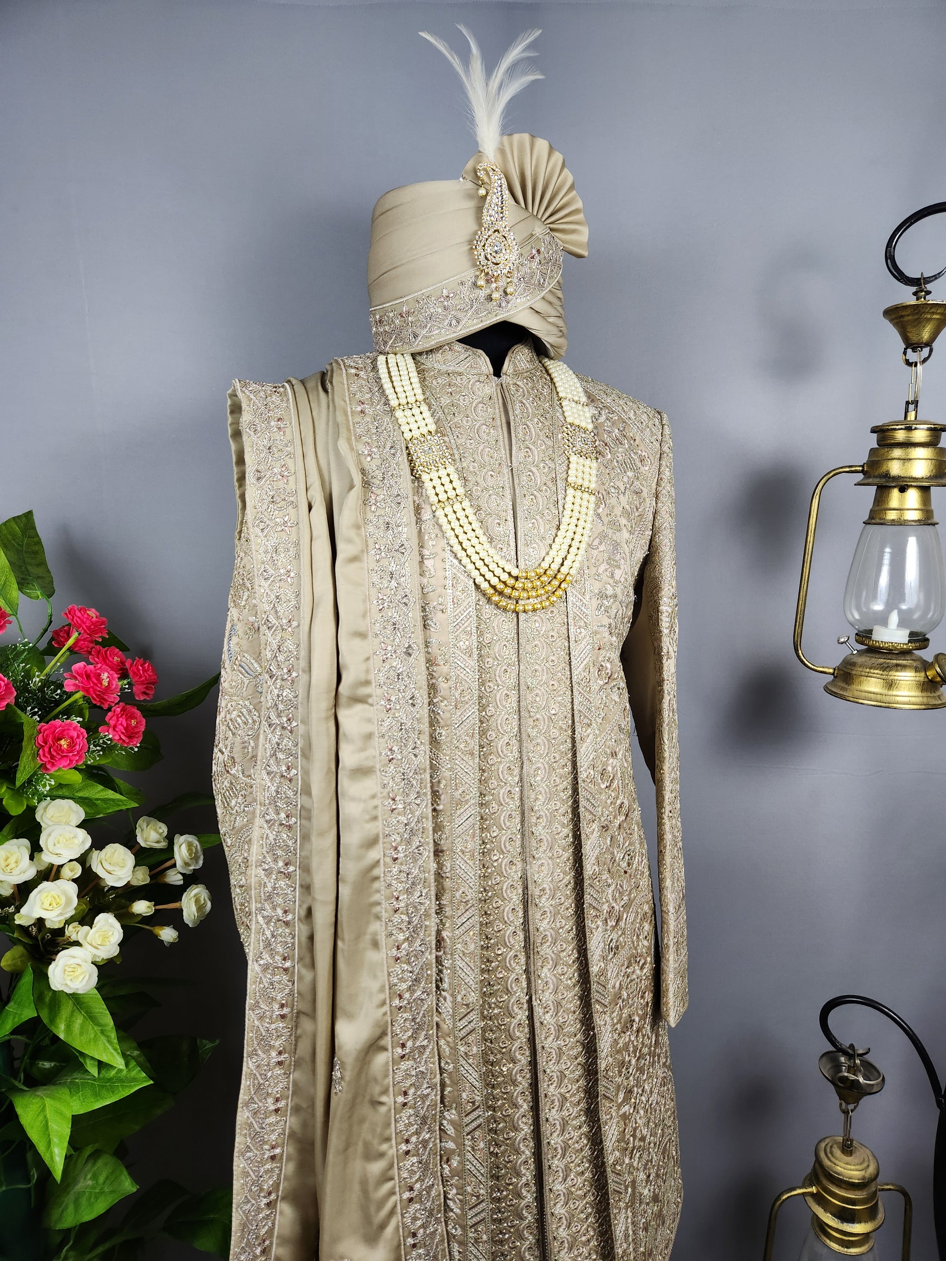 Copper Golden Sherwani for Groom Layer Design -   Indian Wedding Outfit for Men